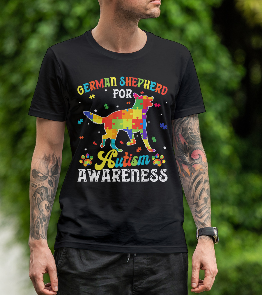 German Shepherd For Autism Awareness Dog Dad T-Shirt