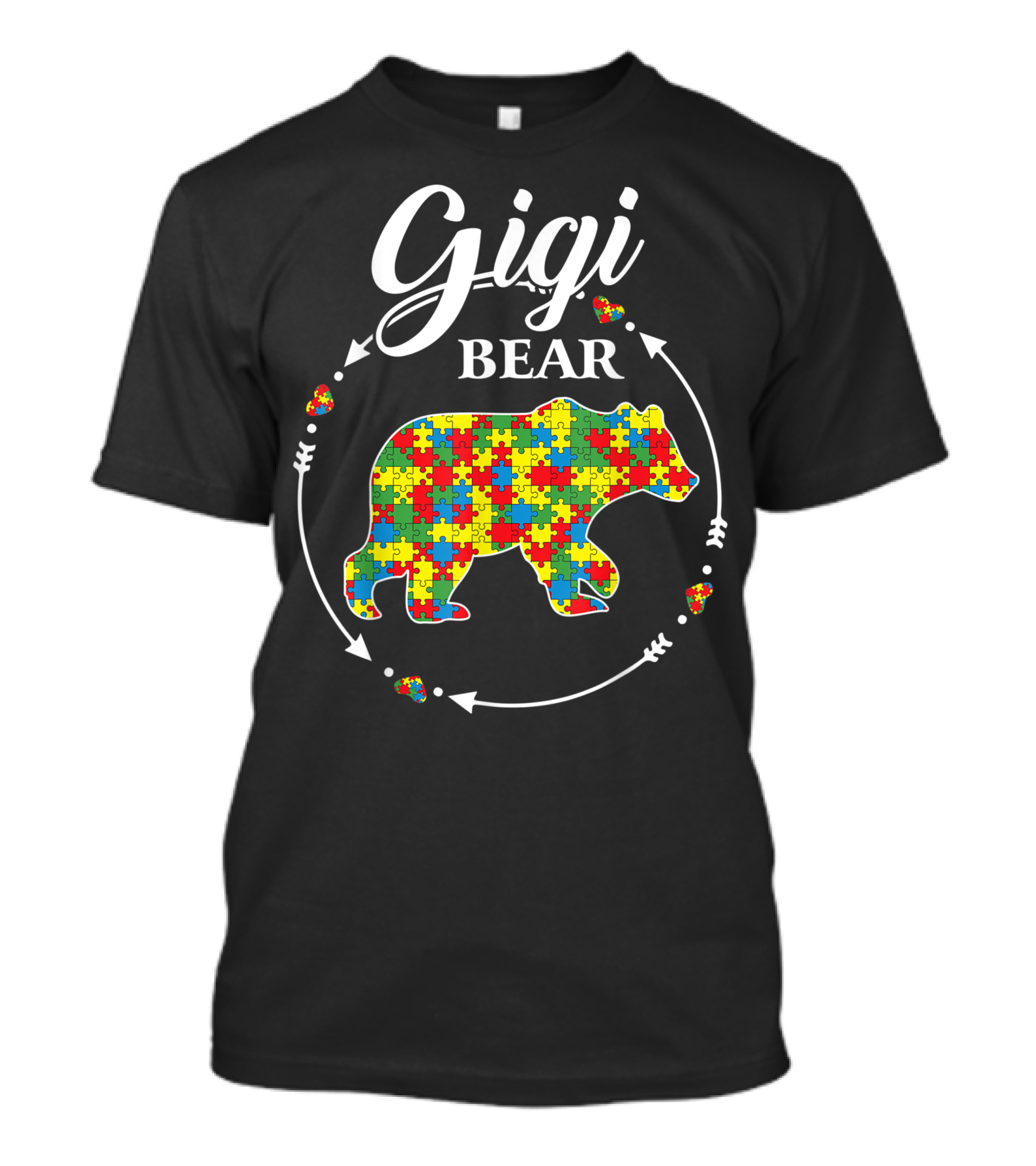 Gigi Bear Autism Awareness Support Autistic Puzzle Pattern Bear T-Shirt