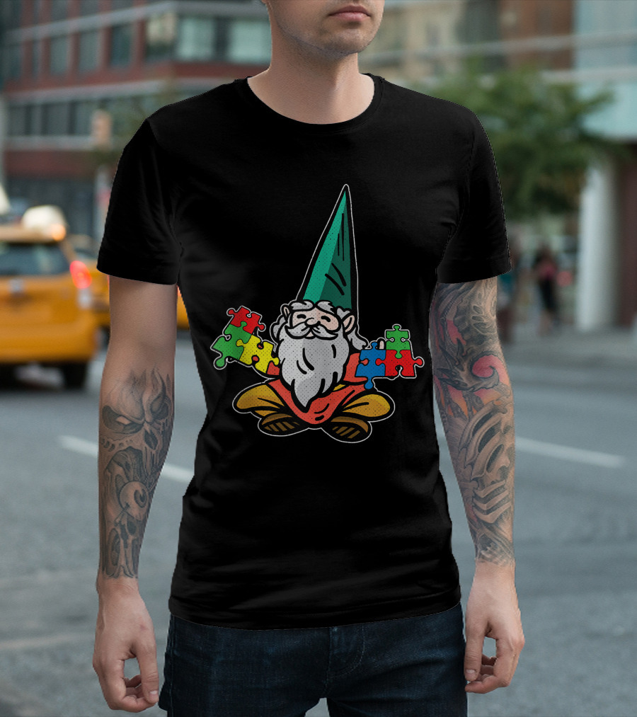 Gnome Holding Puzzle Pieces Autism Awareness Cute Baby Toddlers Kids T-Shirt