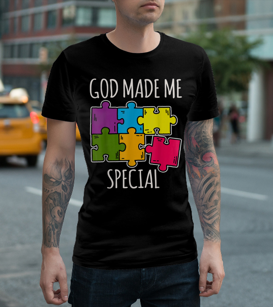 God Made Me Special Autism Awareness Colorful Puzzle Pieces T-Shirt