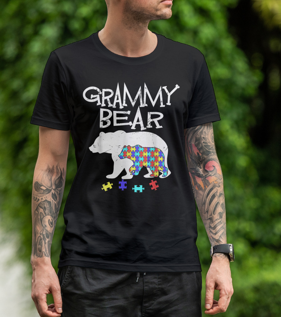 Grammy Bear Autism Awareness Puzzle Mama T-Shirt