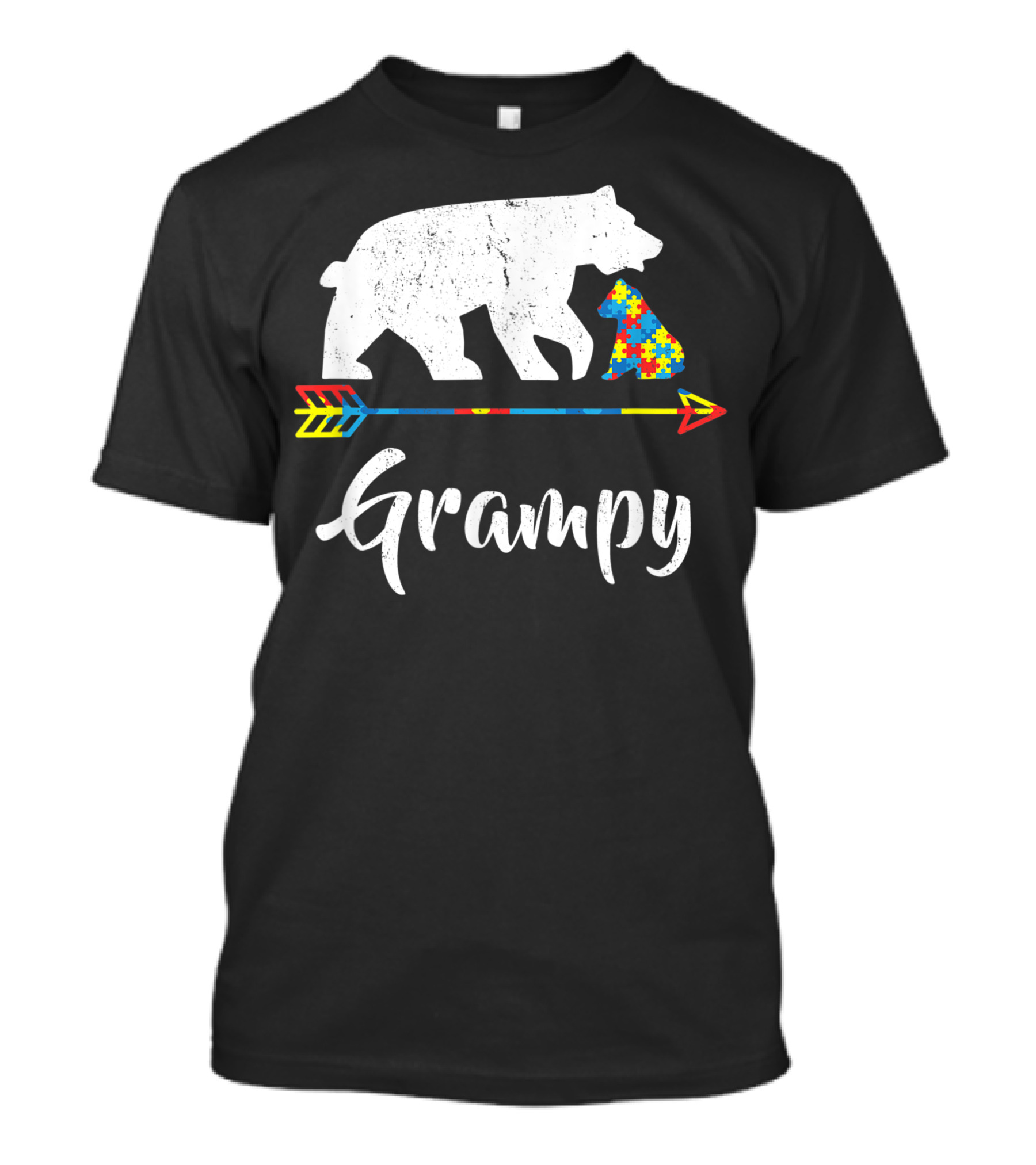 Grampy Bear Puzzle Piece Autism Awareness Arrow T-Shirt