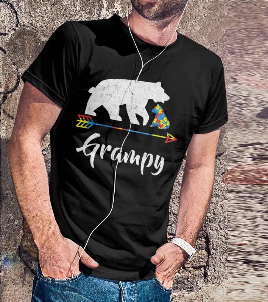 Grampy Bear Puzzle Piece Autism Awareness Arrow T-Shirt