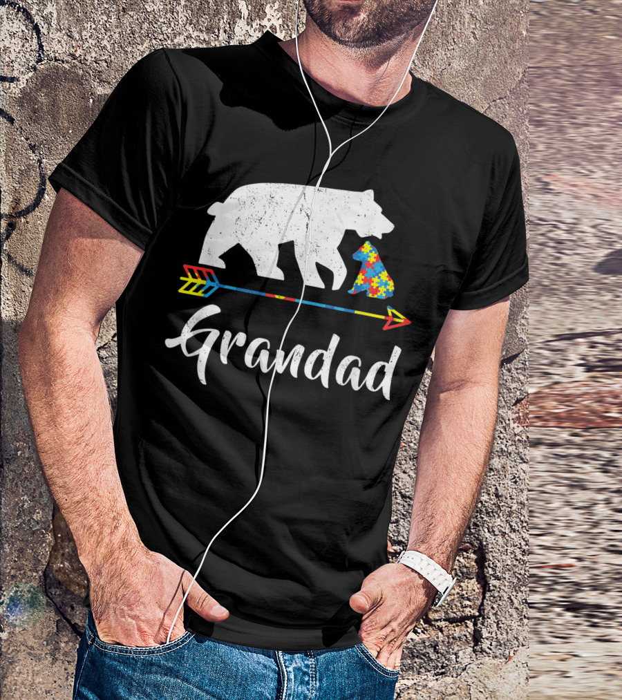 Grandad Bear Autism Awareness Puzzle Piece Arrow T-Shirt