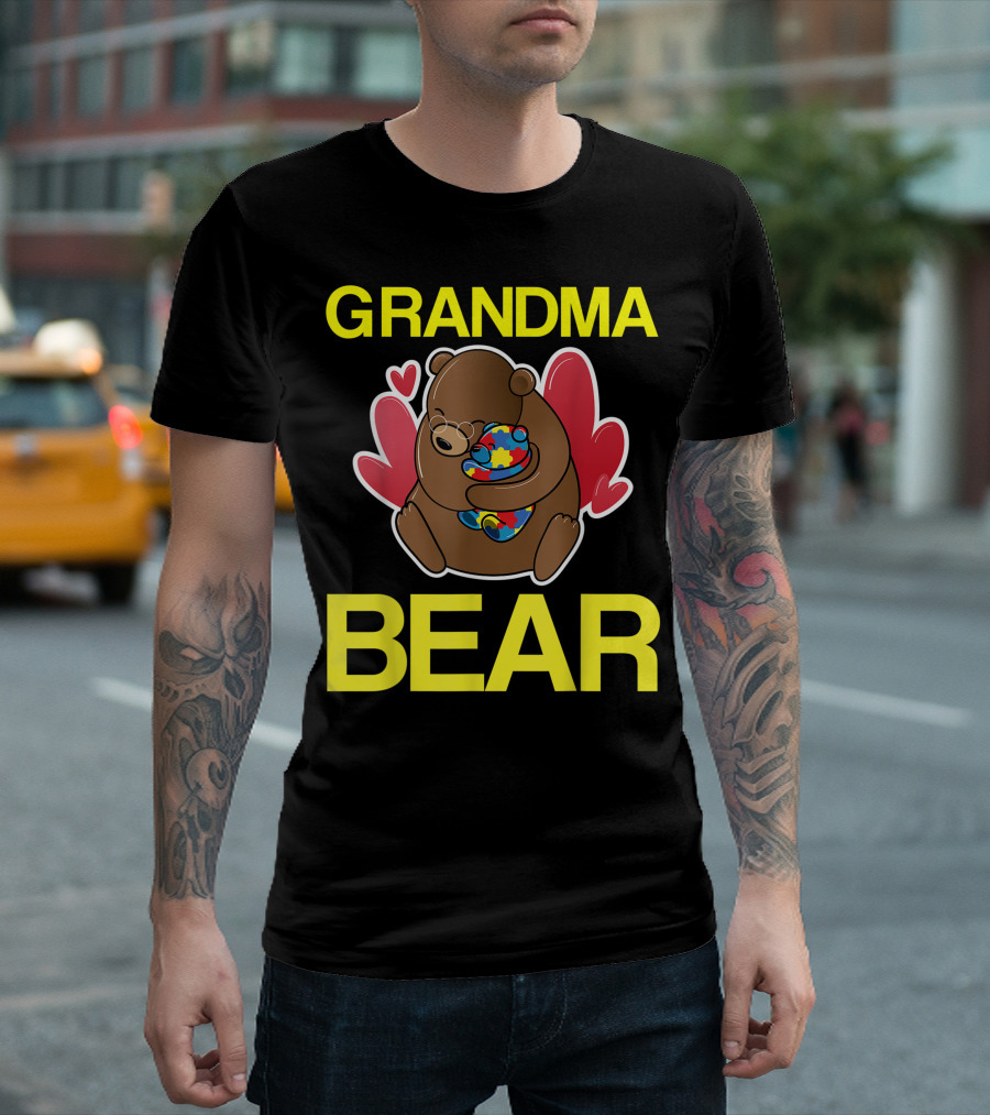 Grandma Bear Heart Autism Baby Bear Hug T-Shirt