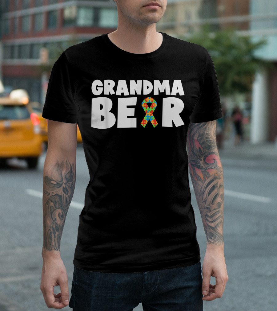 Grandma Bear Autism Awareness Ribbon Puzzle Symbol Grandmother T-Shirt