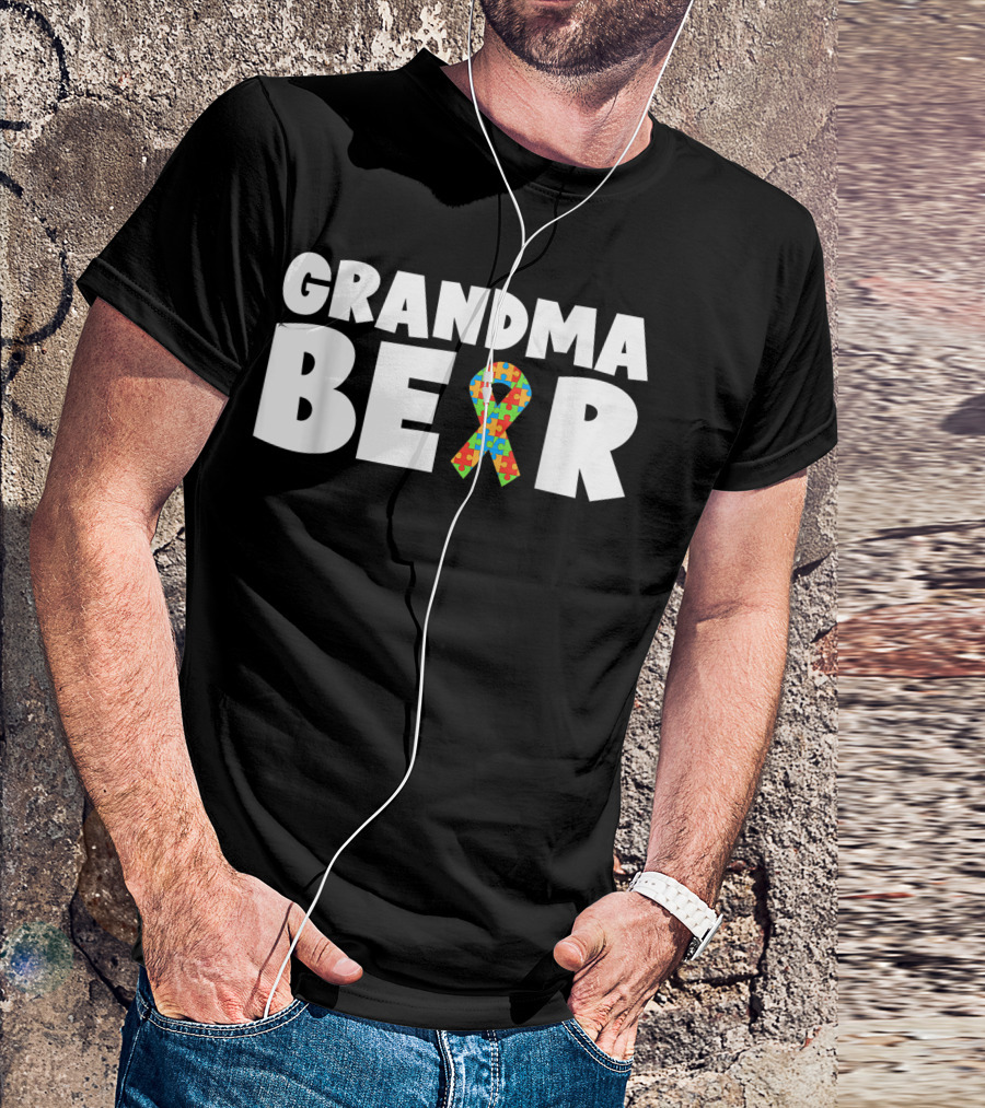 Grandma Bear Autism Awareness Ribbon Puzzle Symbol Grandmother T-Shirt