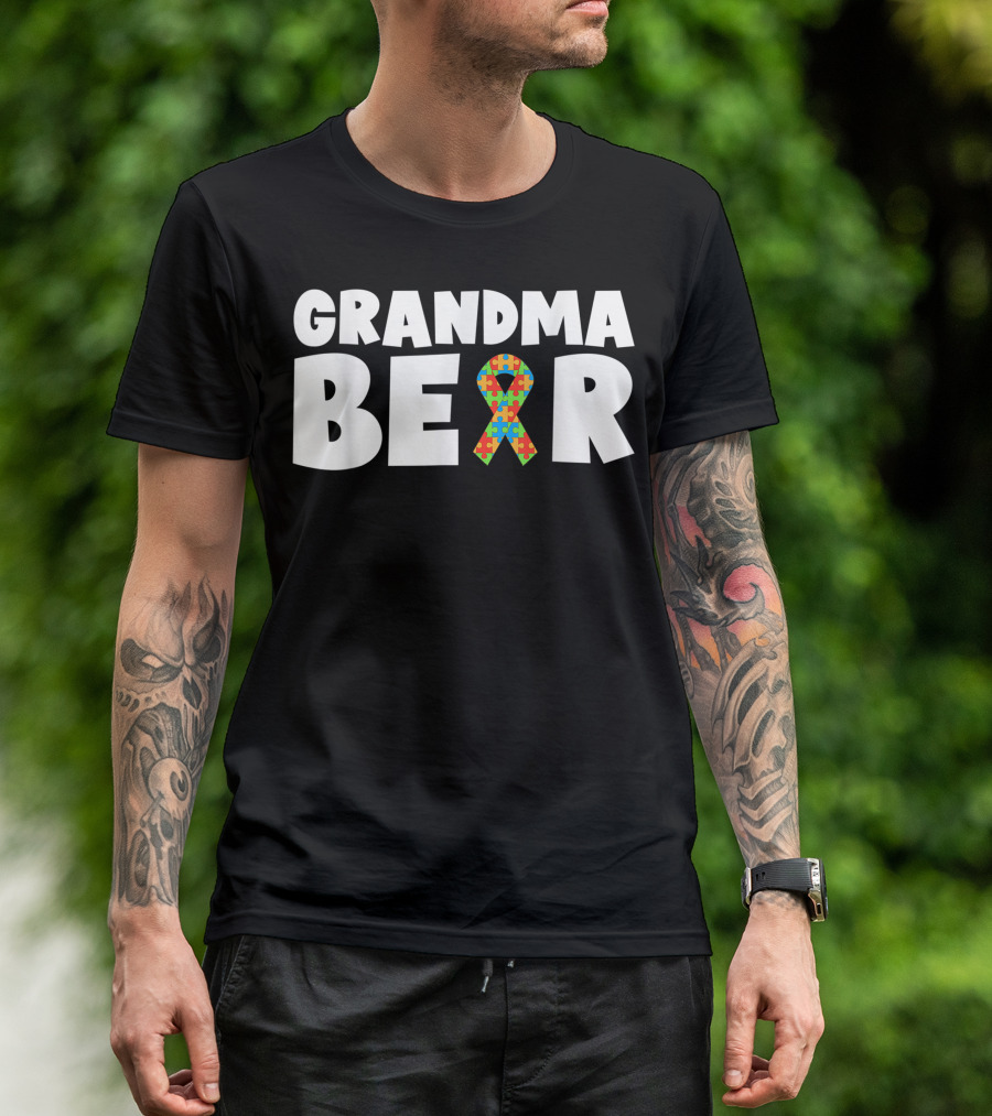 Grandma Bear Autism Awareness Ribbon Puzzle Symbol Grandmother T-Shirt