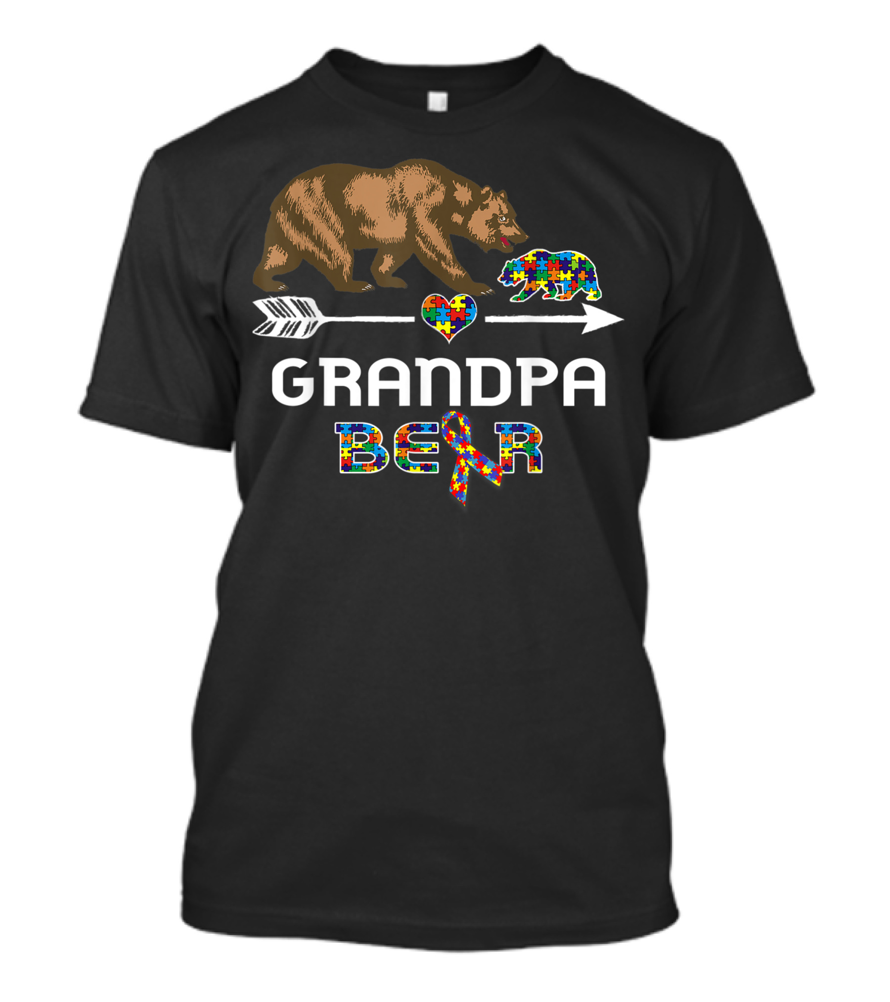 Grandpa Bear Autism Awareness Heart Puzzle T-Shirt