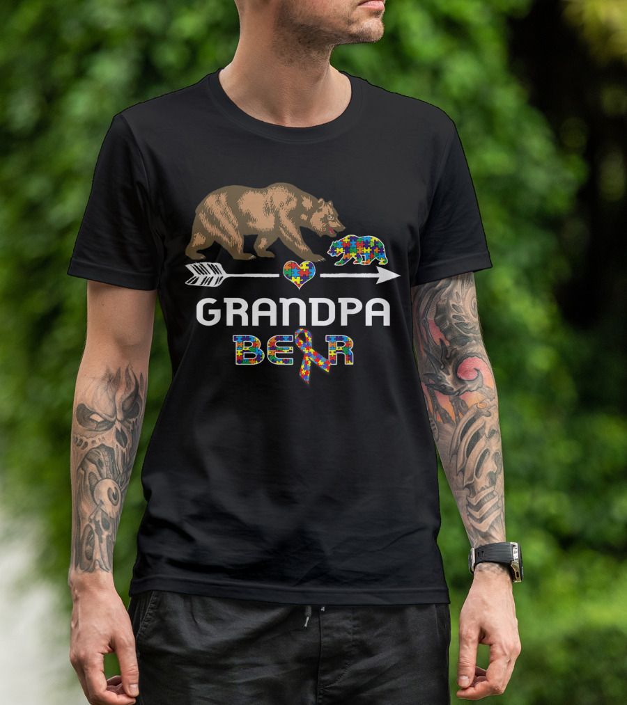 Grandpa Bear Autism Awareness Heart Puzzle T-Shirt