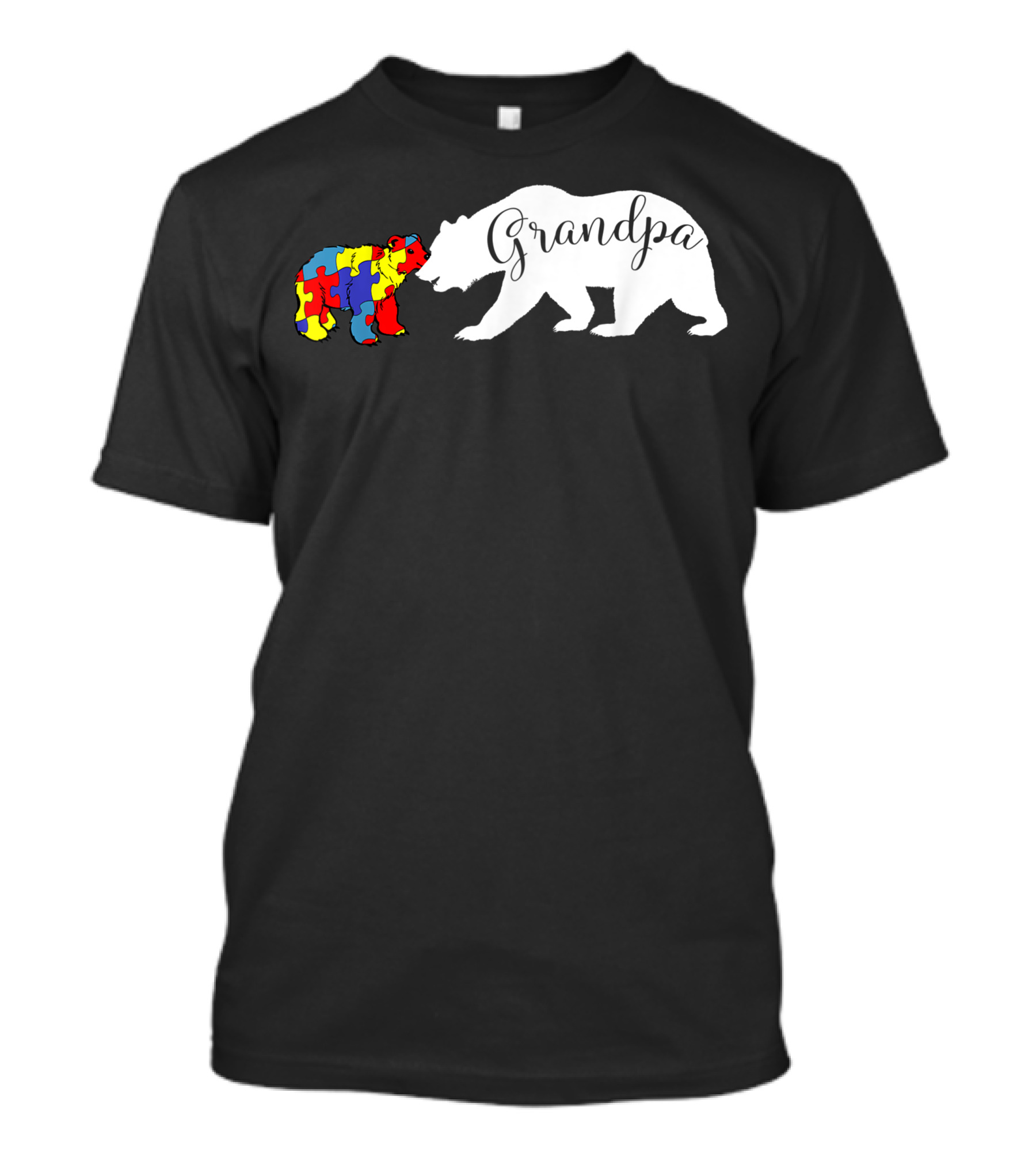 Grandpa Bear Autism Awareness Papa Dad Puzzle T-Shirt