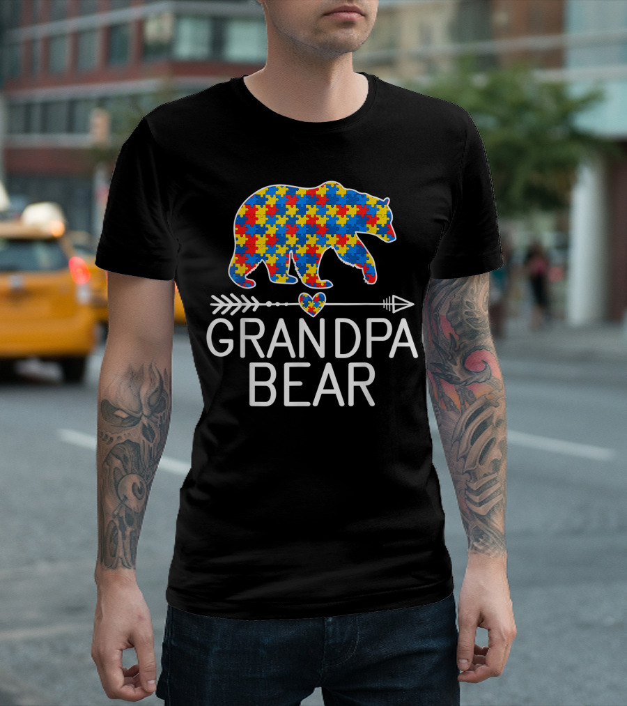 Grandpa Bear Autism Awareness Puzzle Piece Love And Support T-Shirt