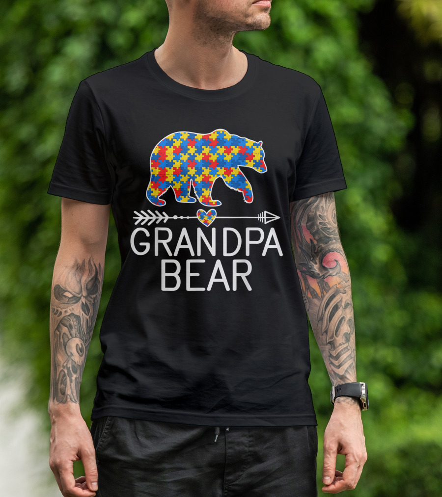 Grandpa Bear Autism Awareness Puzzle Piece Love And Support T-Shirt