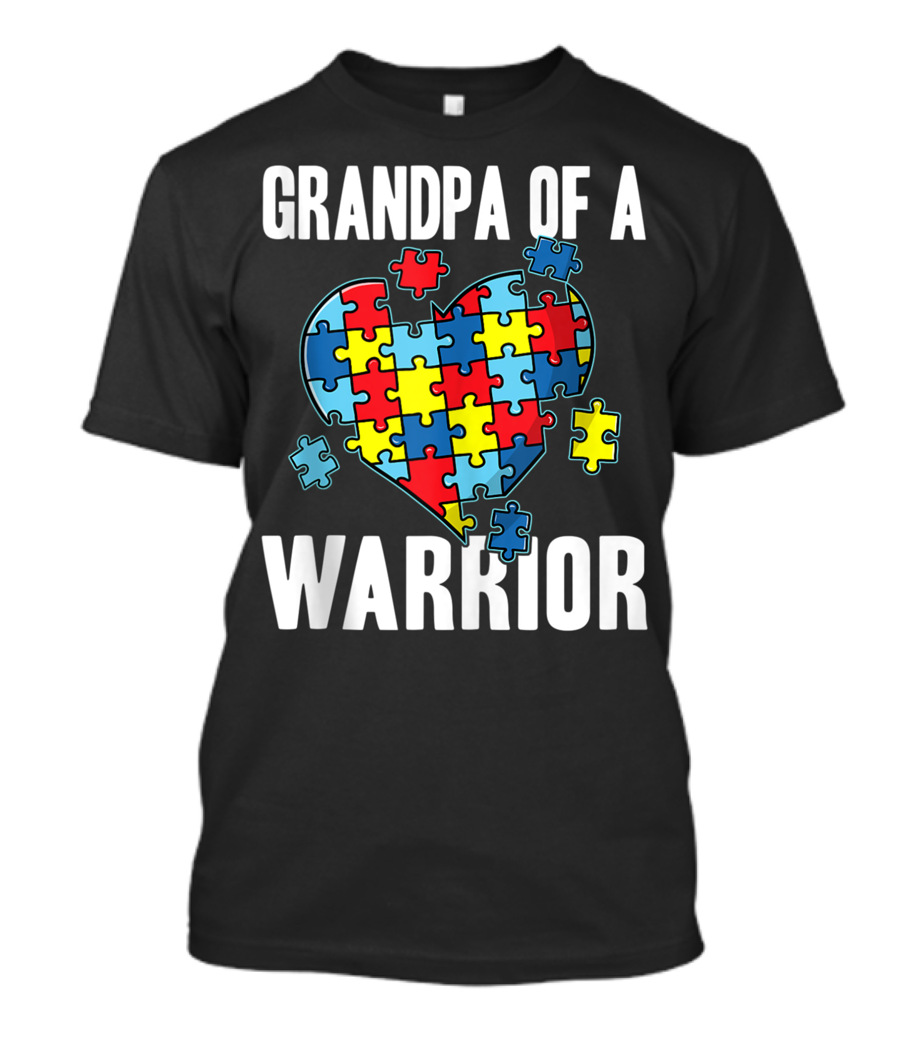 Grandpa Of A Warrior Autism Awareness Puzzle Heart T-Shirt