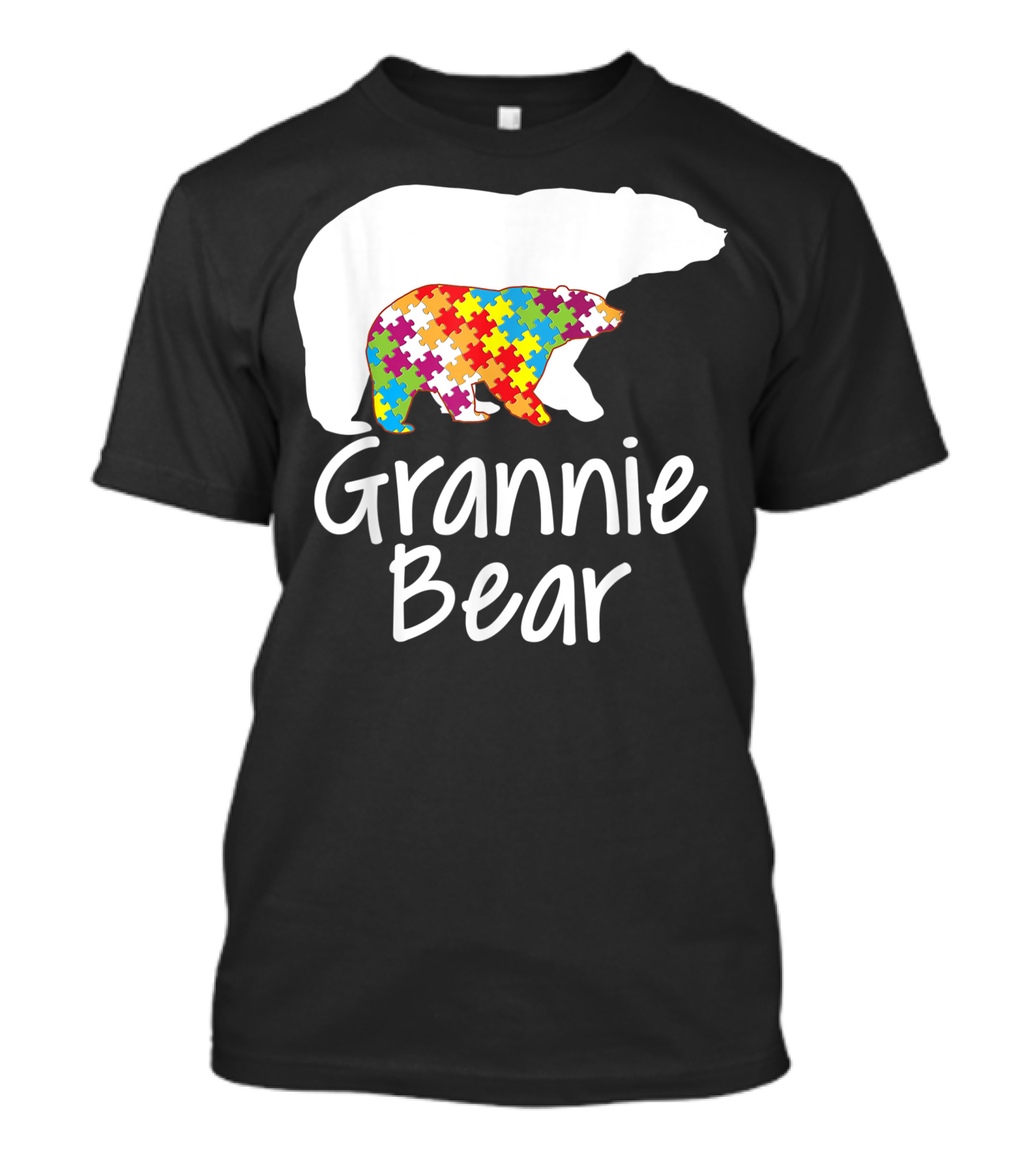 Grannie Bear Autism Awareness Rainbow Puzzle Ribbon Day T-Shirt