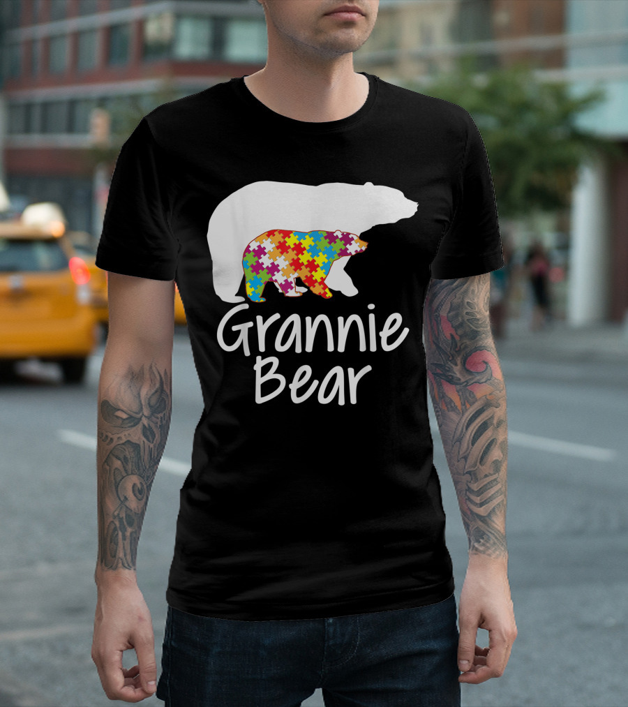 Grannie Bear Autism Awareness Rainbow Puzzle Ribbon Day T-Shirt