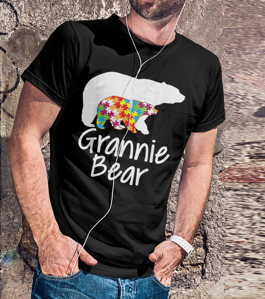 Grannie Bear Autism Awareness Rainbow Puzzle Ribbon Day T-Shirt