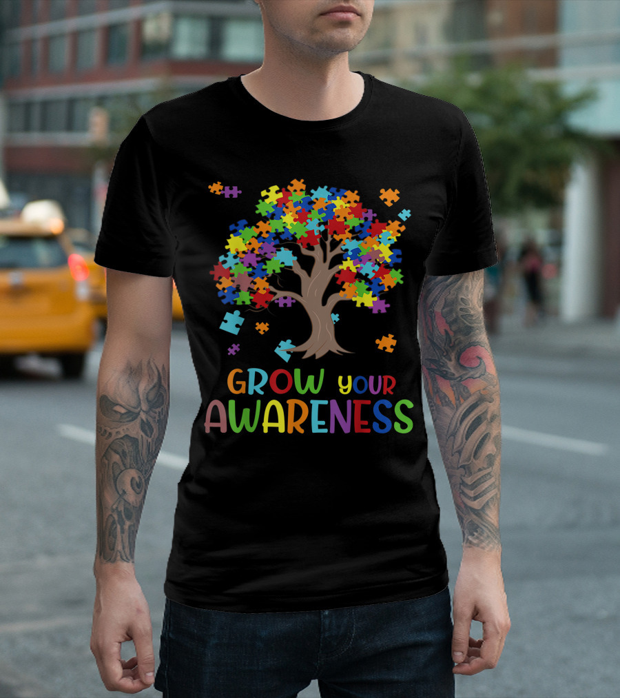 Grow Your Awareness Tree With Colorful Puzzle Pieces T-Shirt