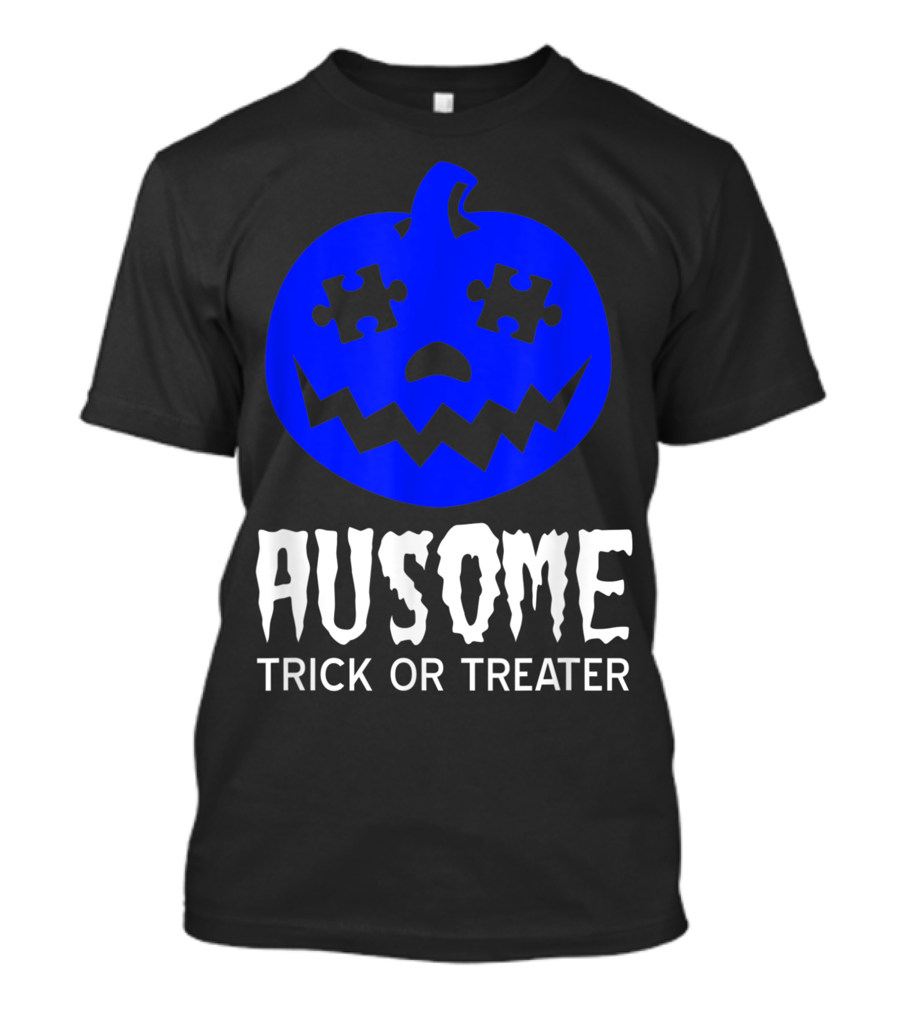Ausome Trick Or Treater Halloween Autism Awareness Blue Pumpkin T-Shirt