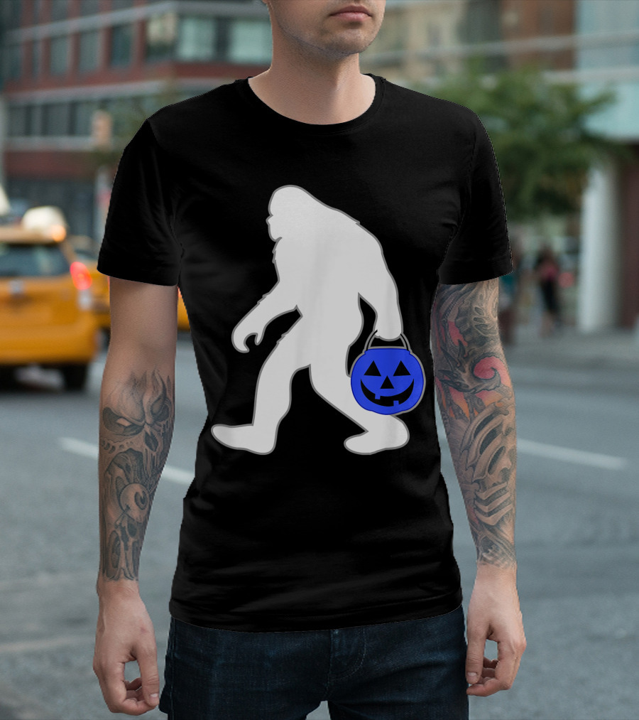 Halloween Autism Awareness Blue Pumpkin Trick or Treat Bigfoot T-Shirt