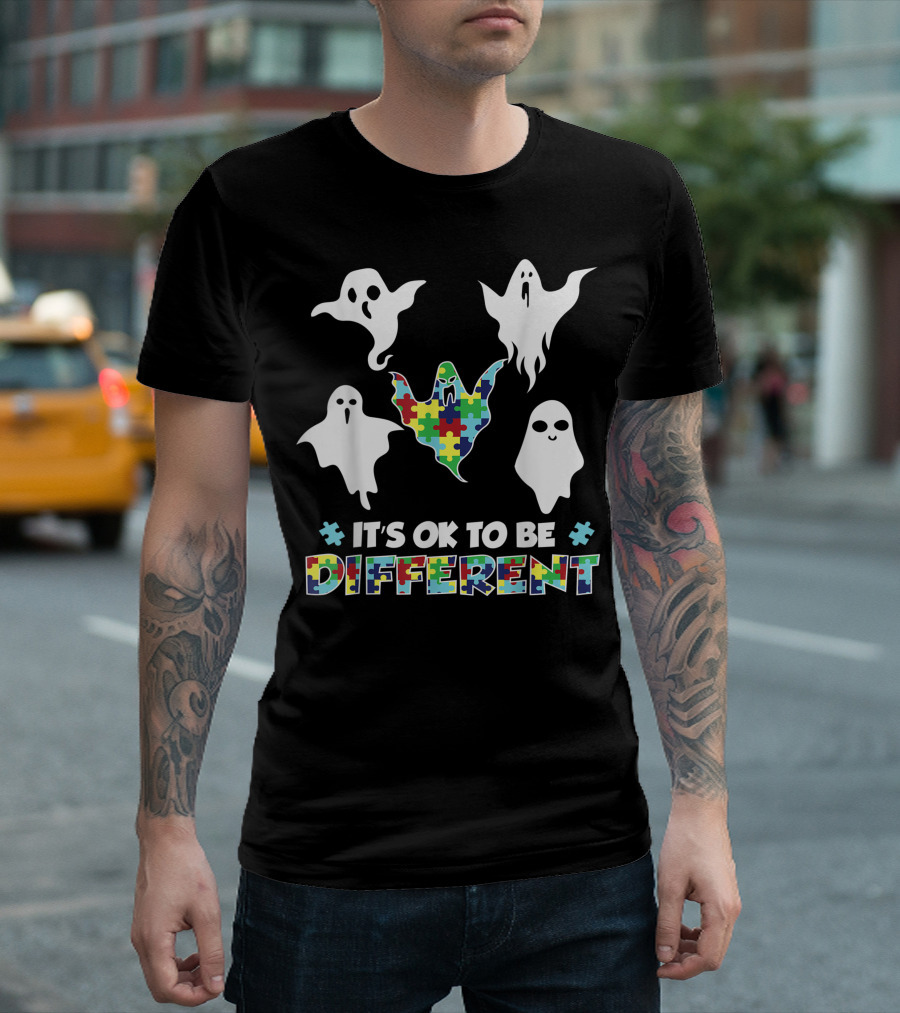 Halloween Autism Boo Ghost Ghoul It's Ok To Be Different Puzzle Piece Ghosts T-Shirt
