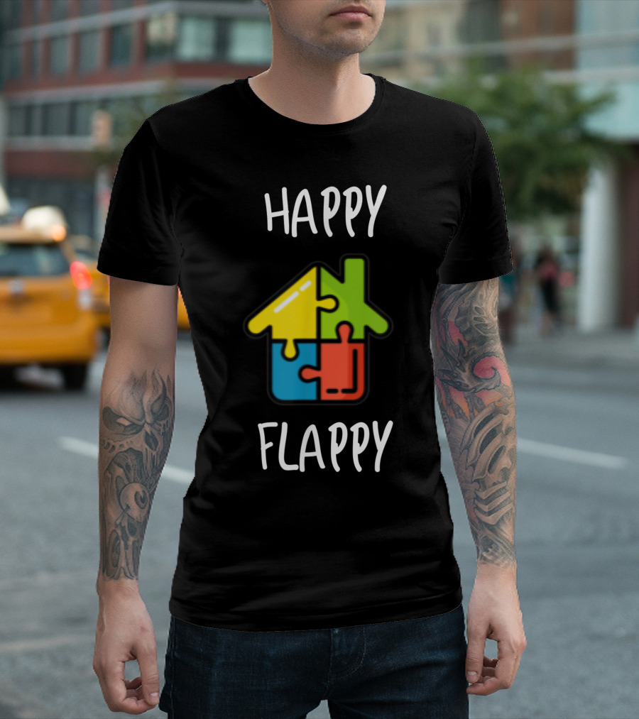 Happy Flappy Puzzle House Autism Stimming Awareness T-Shirt