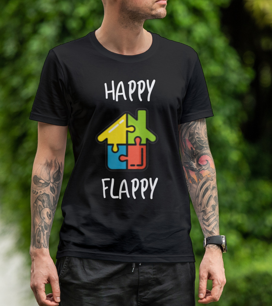 Happy Flappy Puzzle House Autism Stimming Awareness T-Shirt