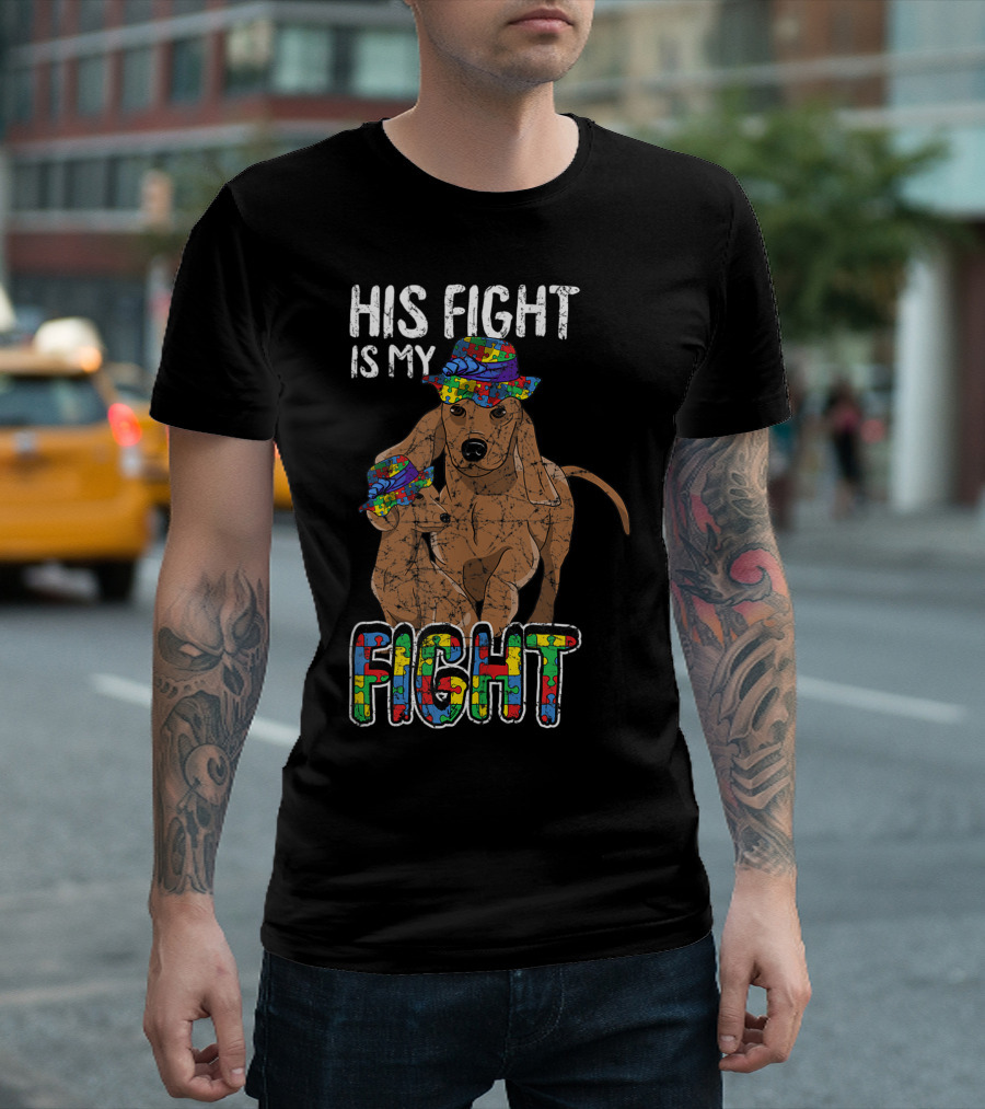 His Fight Is My Fight Autism Awareness Cute Dog Puzzle Hat T-Shirt