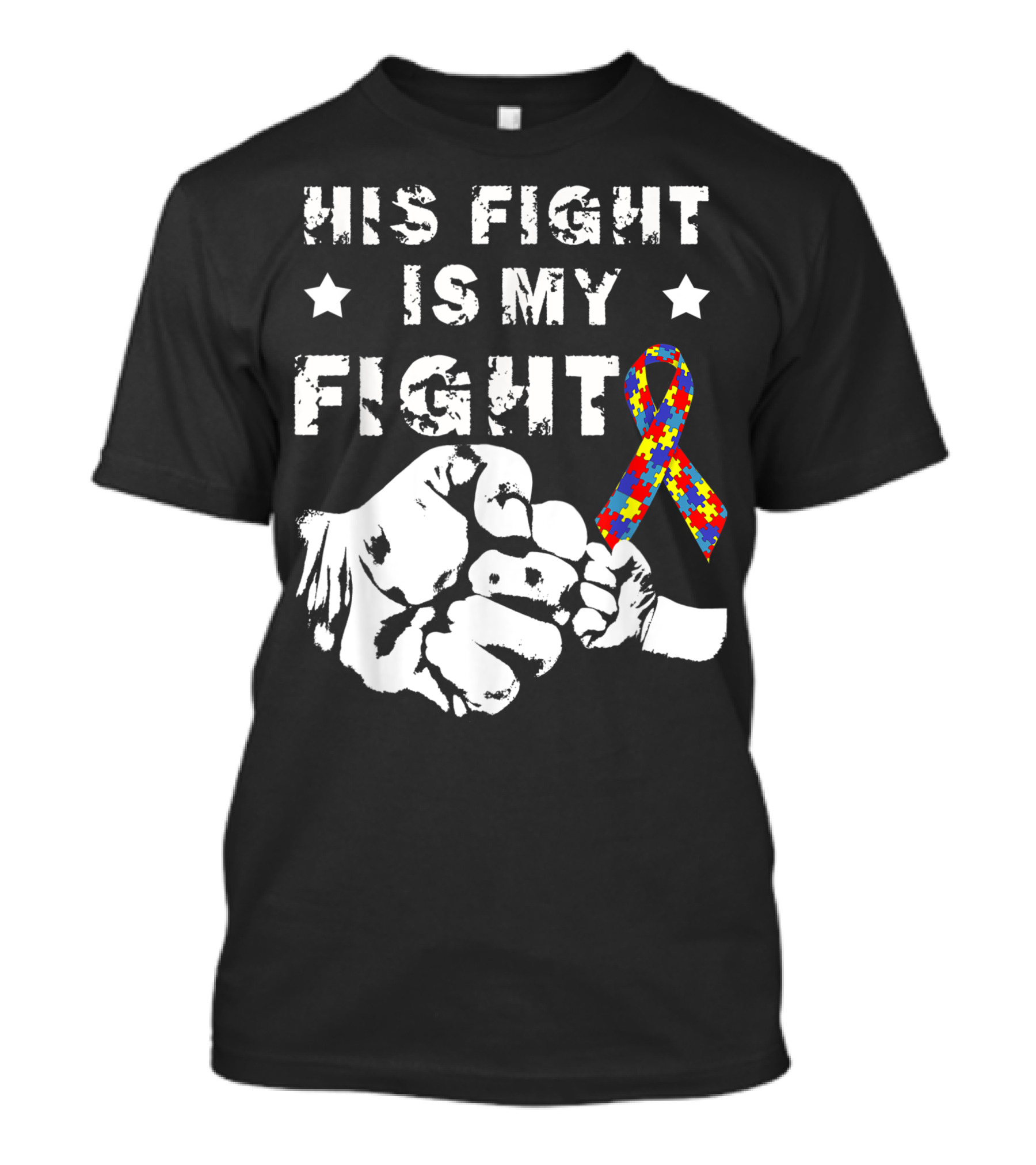 His Fight Is My Fight Autism Awareness Day Puzzle Ribbon Fist Bump T-Shirt