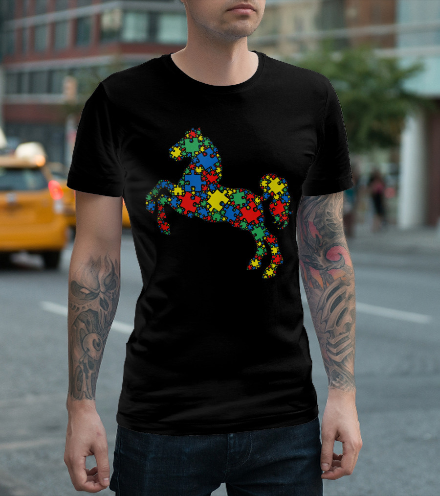 Horse Autism Awareness Puzzle Piece Men Kids Cx T-Shirt