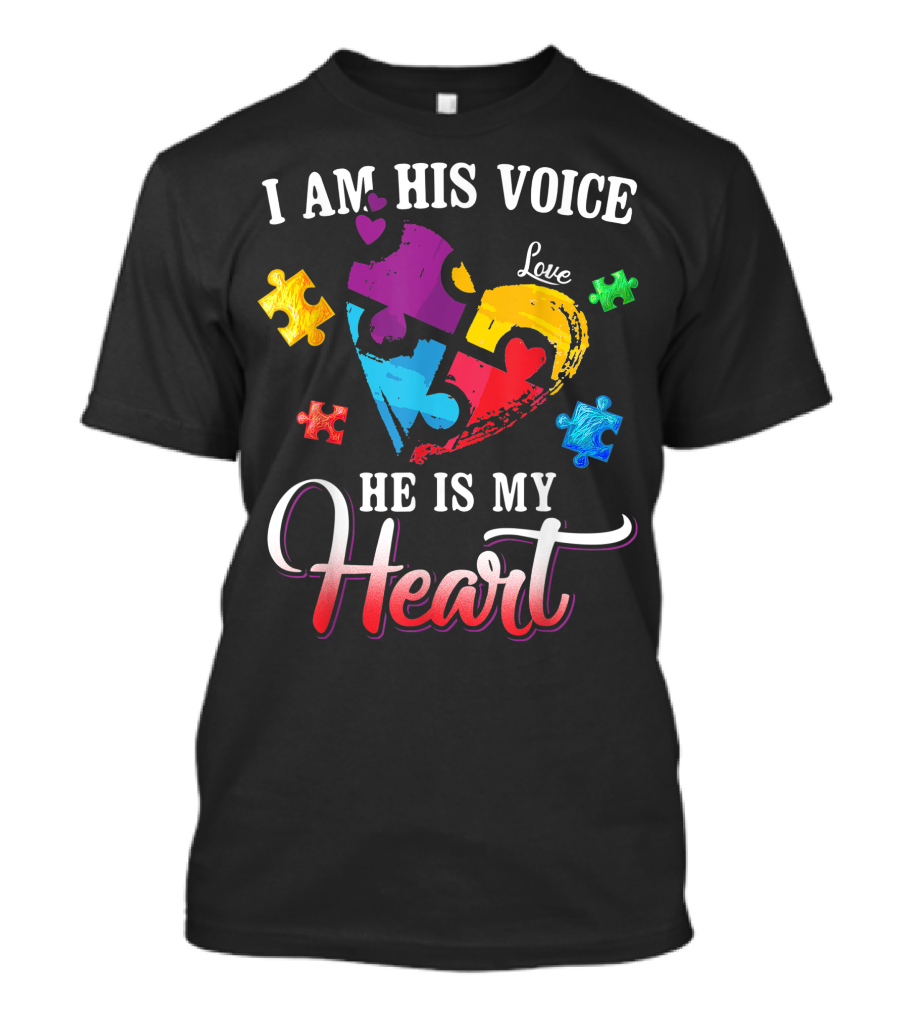 I Am His Voice He Is My Heart Autism Awareness Love Puzzle Pieces T-Shirt