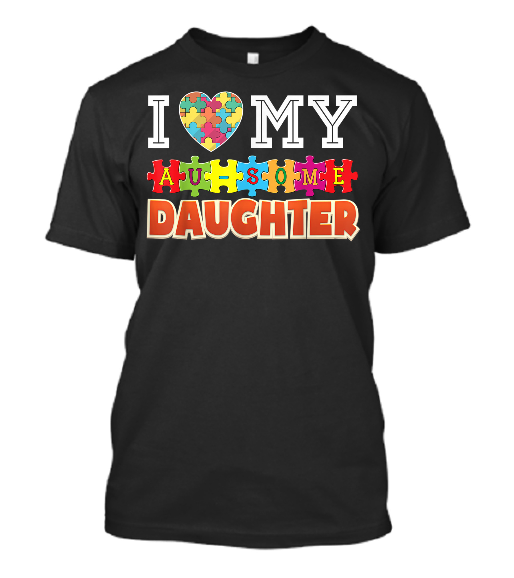 I Love My Au Some Daughter Autism Awareness Puzzle Heart Rainbow T-Shirt