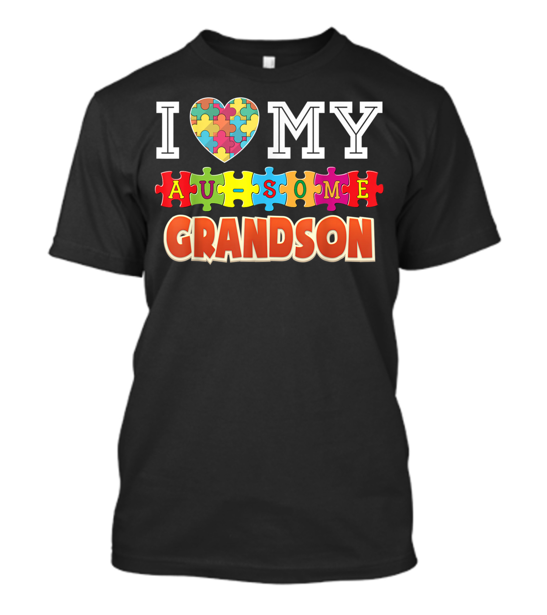 I Love My Au Some Grandson Autism Awareness Heart Puzzle Rainbow T-Shirt