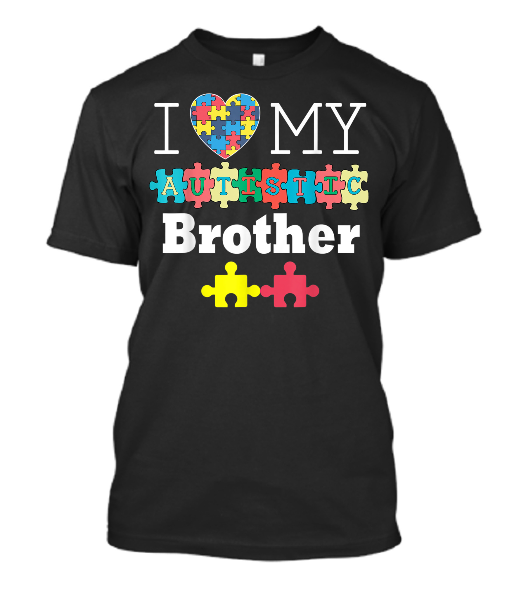 I Love My Autistic Brother Puzzle Heart Autism Awareness Rainbow T-Shirt
