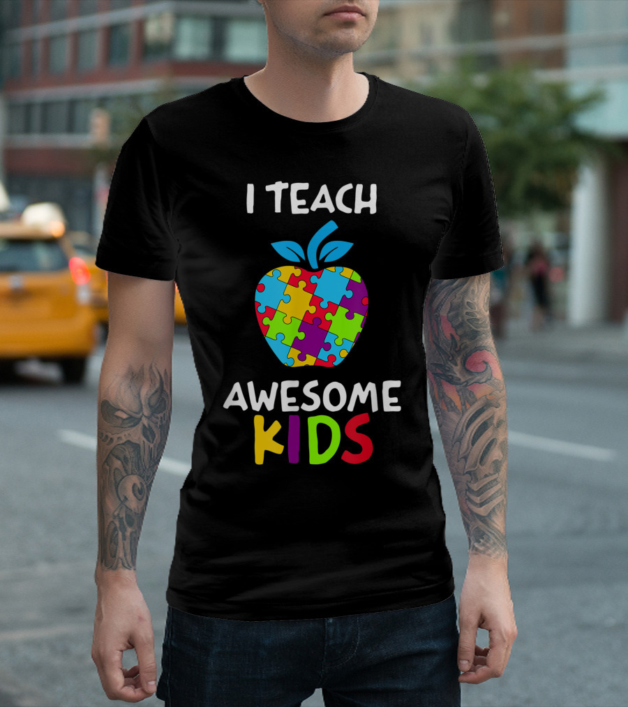 I Teach Awesome Kids Autism Puzzle Apple T-Shirt