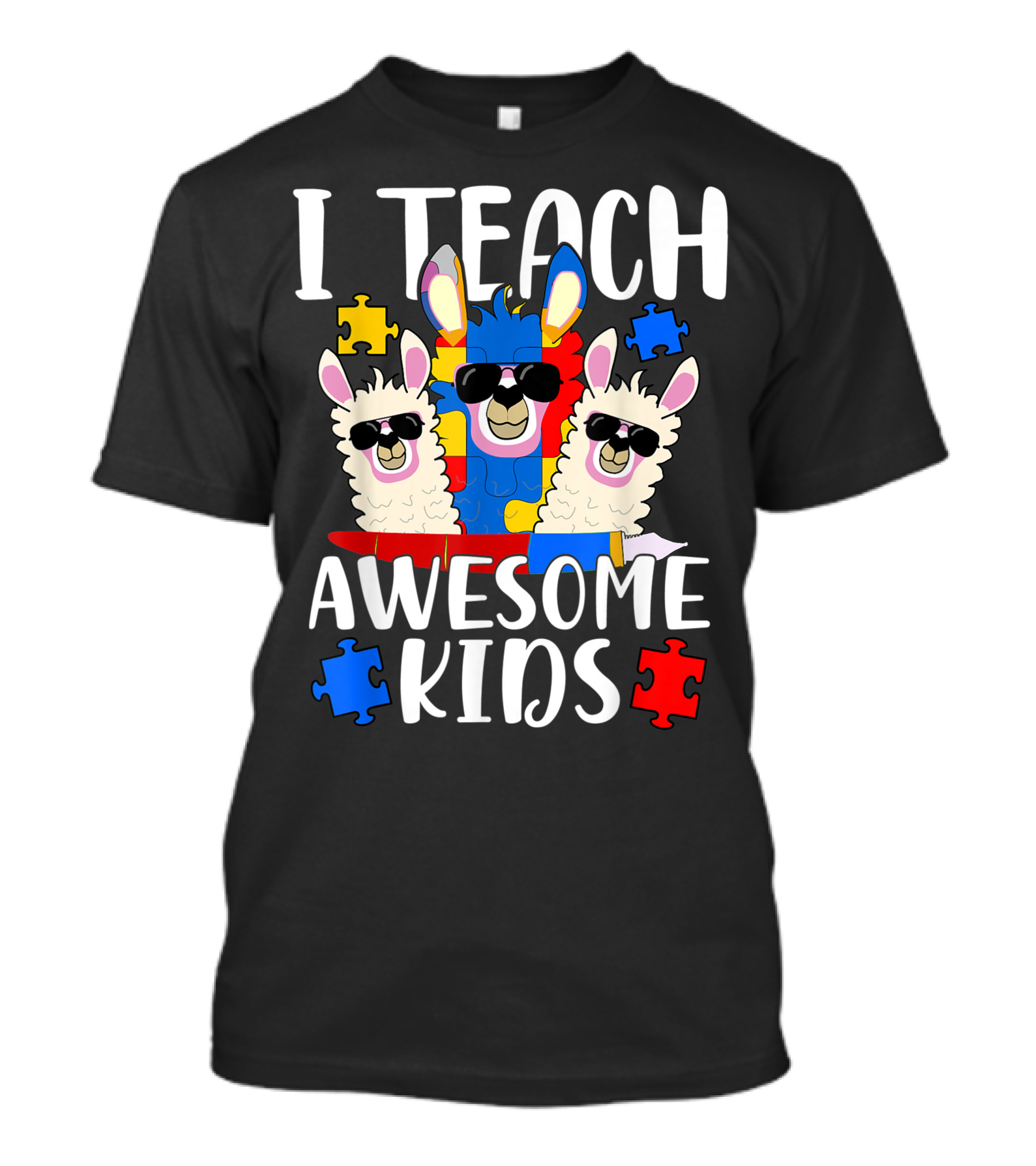 I Teach Awesome Kids Llama Autism Awareness Puzzle Theme Sped Teacher T-Shirt