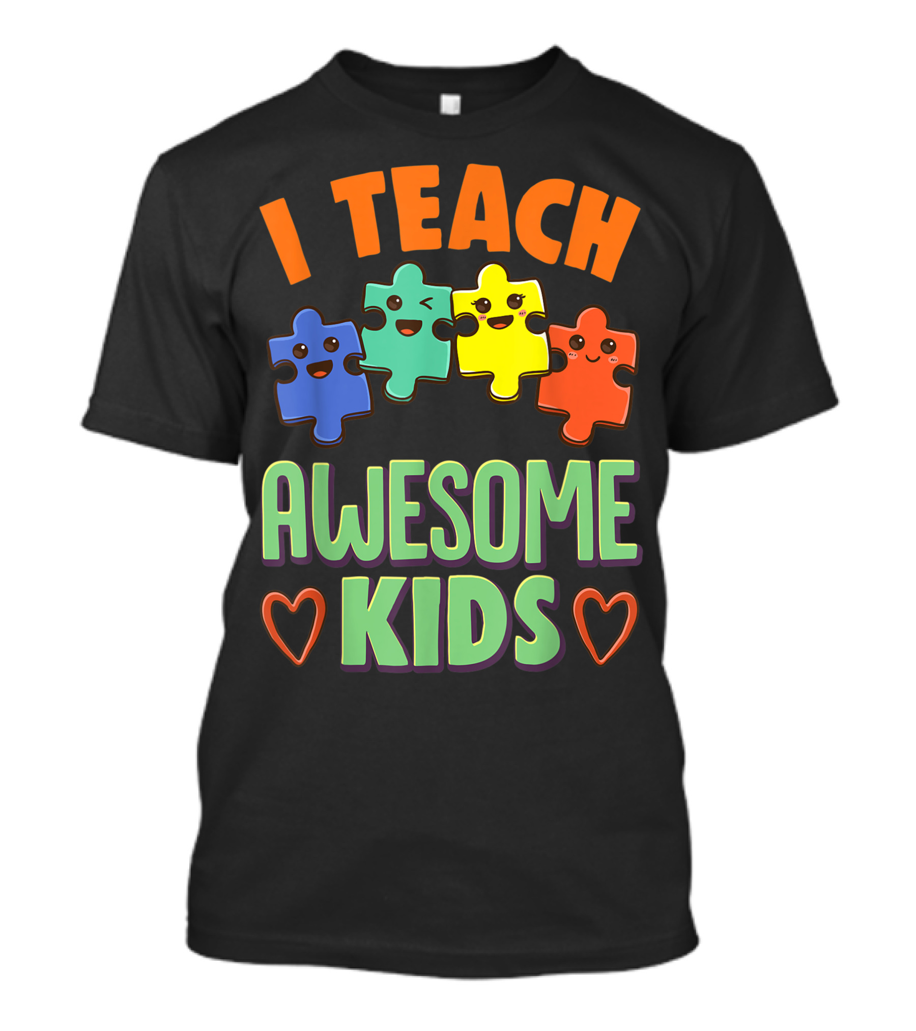 I Teach Awesome Kids Puzzle Hearts Special Education Teacher T-Shirt