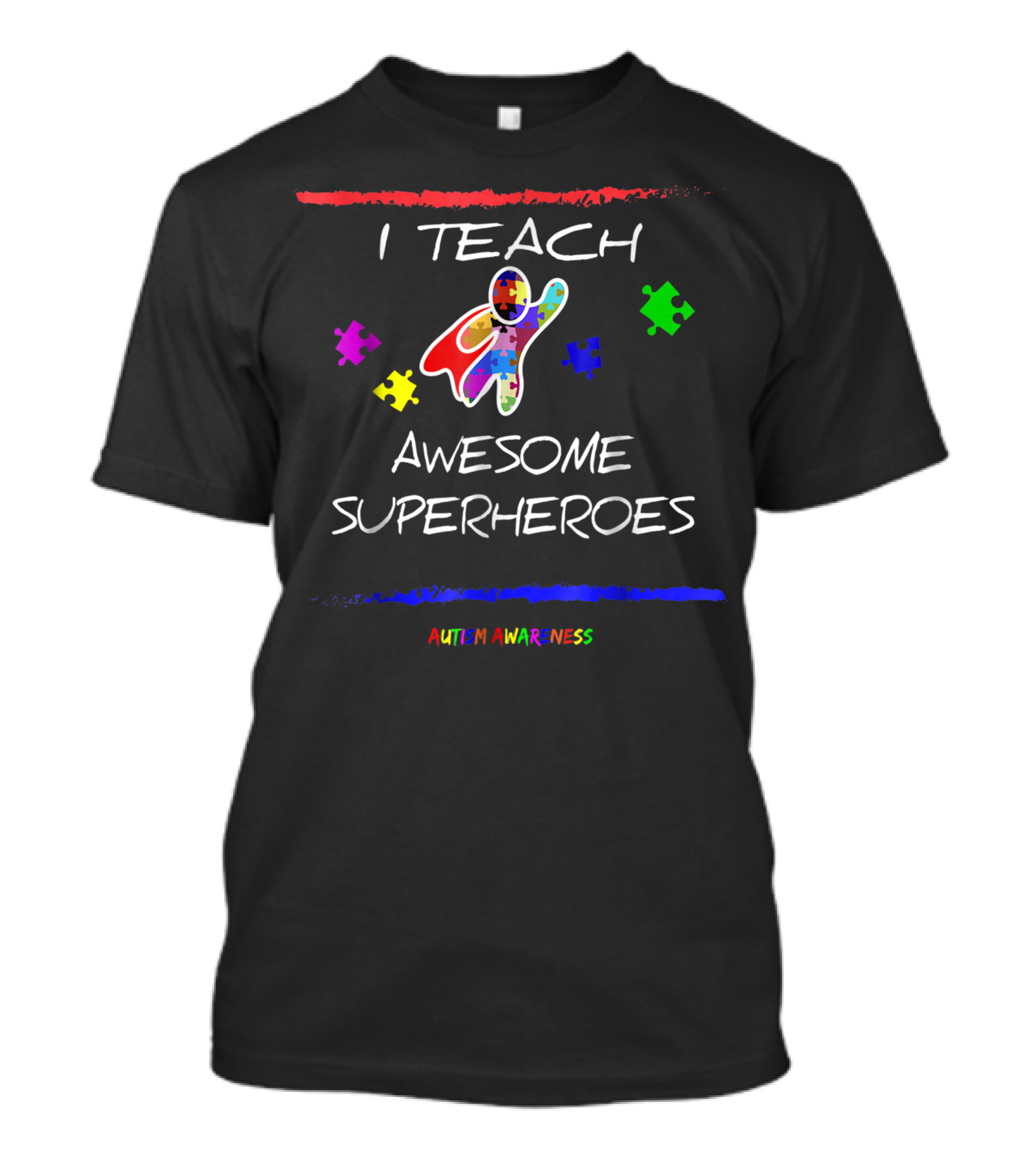 I Teach Awesome Superheroes Autism Awareness Puzzle Piece Cape T-Shirt