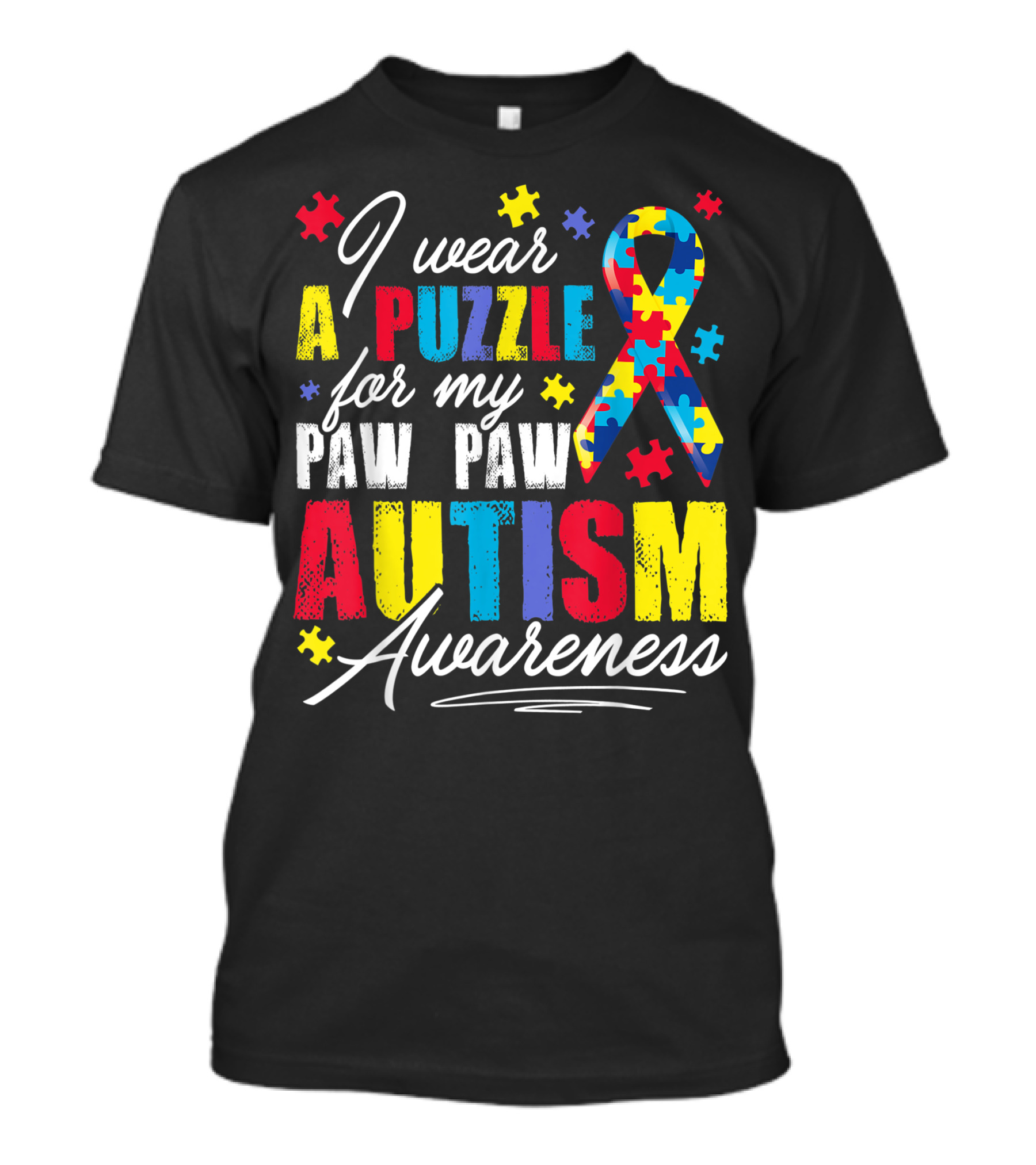 I Wear A Puzzle For My Paw Paw Autism Awareness T-Shirt
