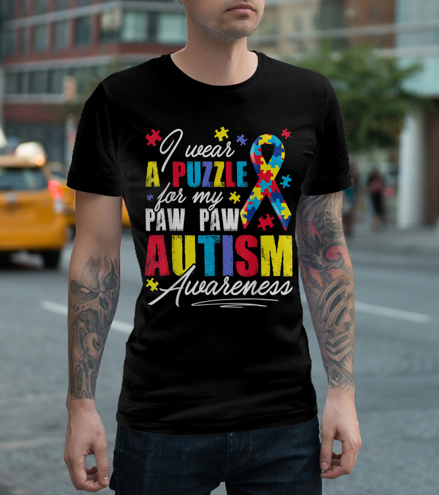 I Wear A Puzzle For My Paw Paw Autism Awareness T-Shirt
