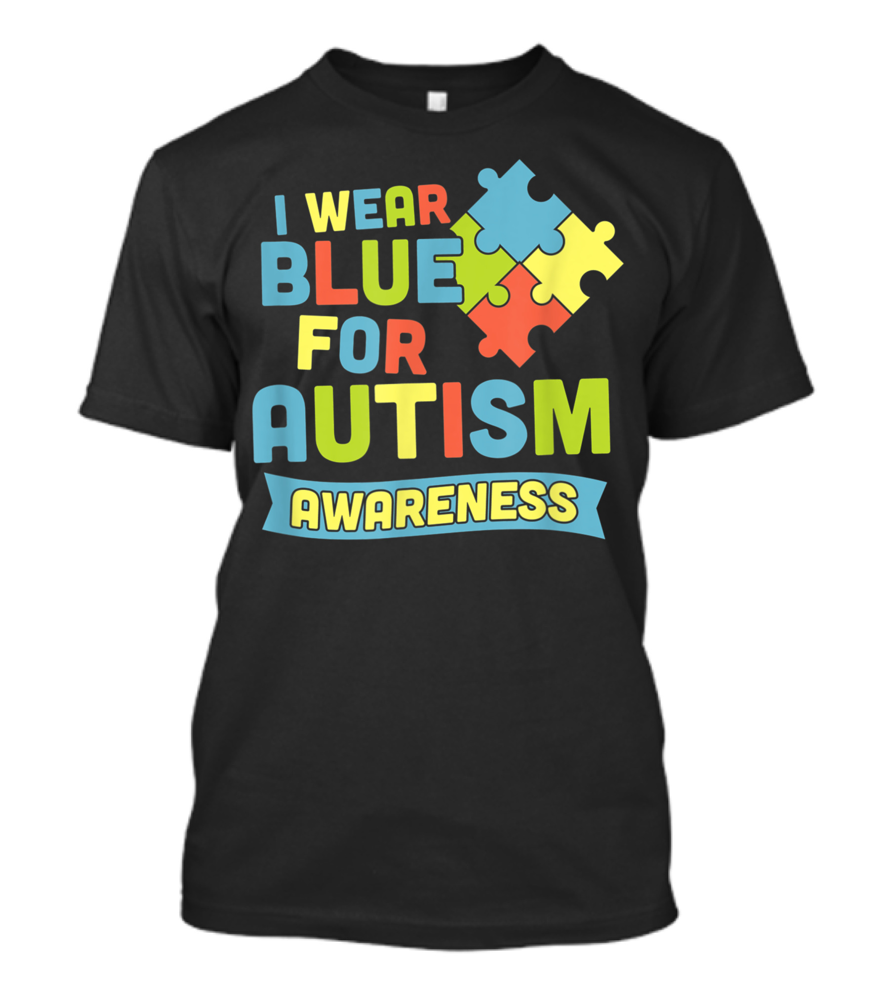 I Wear Blue For Autism Awareness Colorful Puzzle Piece T-Shirt