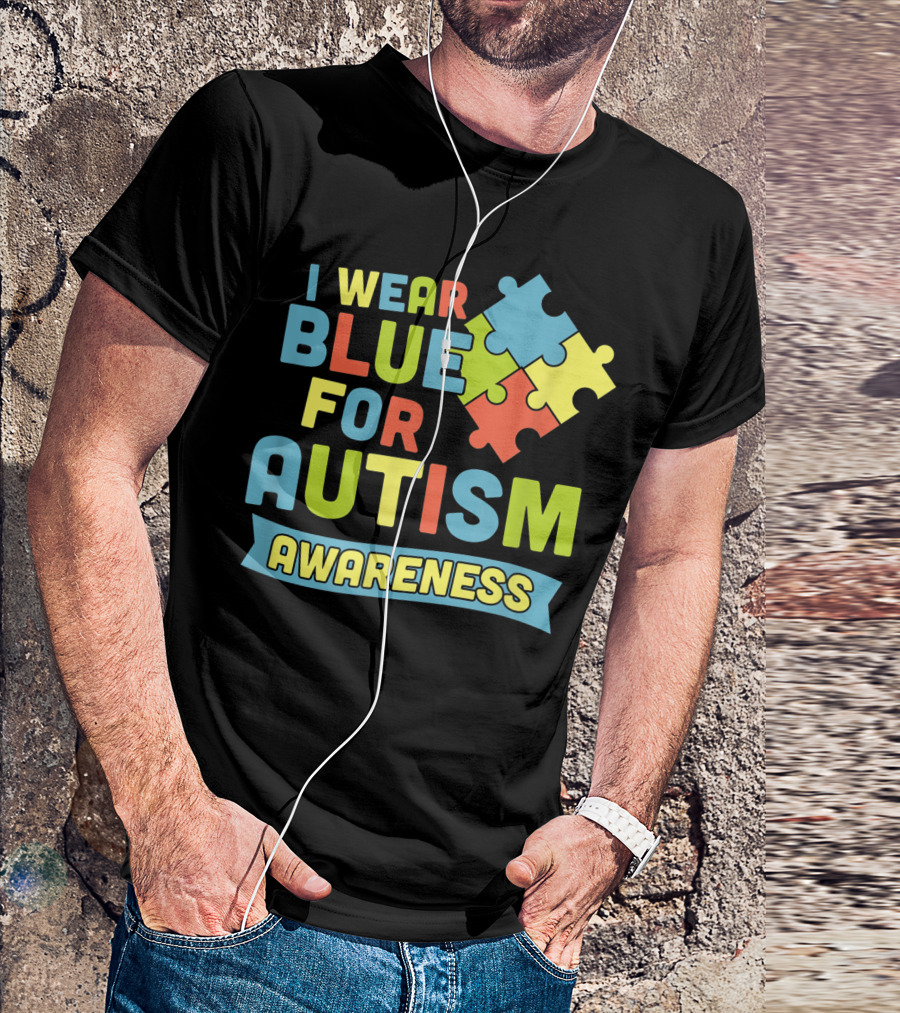 I Wear Blue For Autism Awareness Colorful Puzzle Piece T-Shirt
