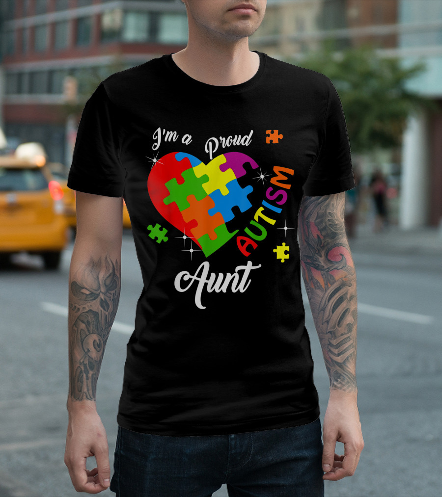 I'm a Proud Autism Aunt Heart Puzzle Autism Awareness T-Shirt