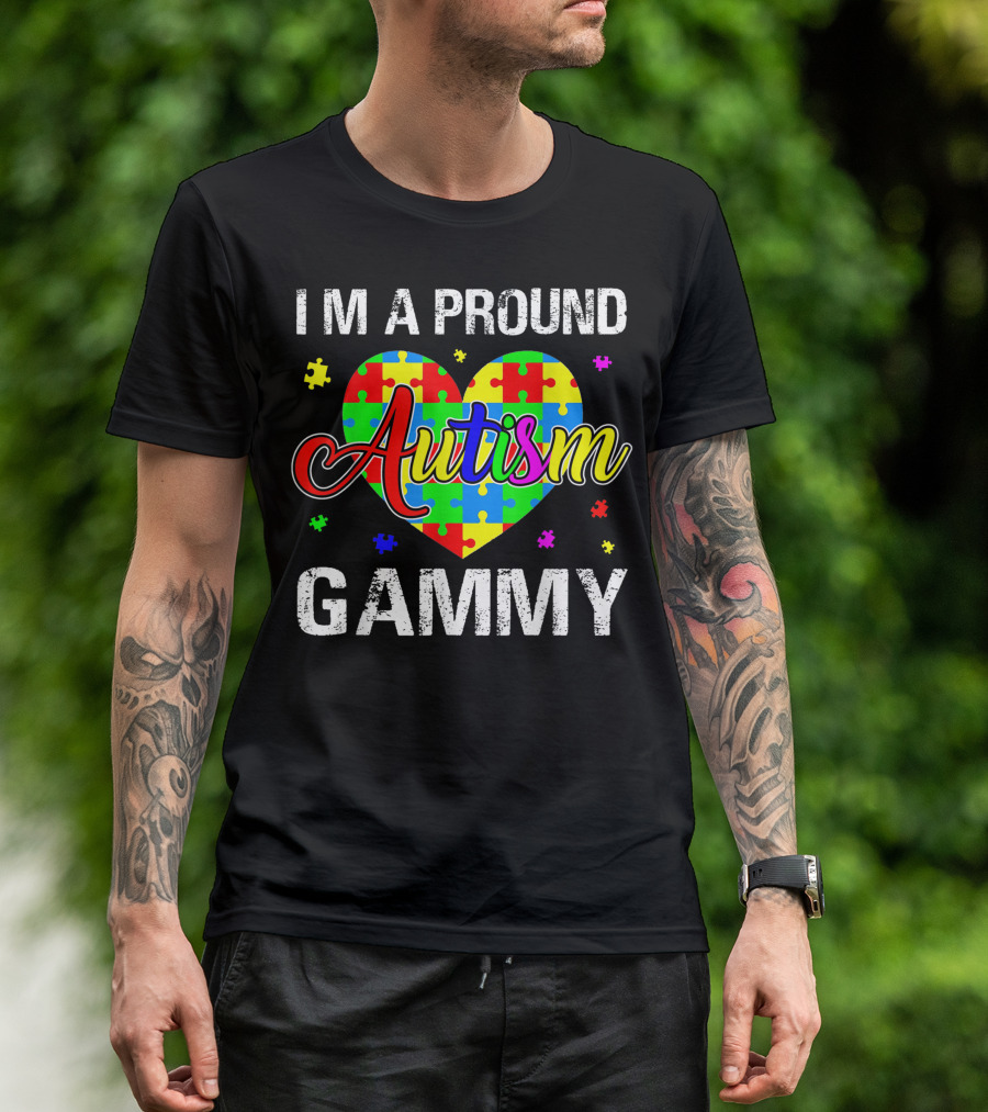 Im A Proud Autism Gammy Autism Heart Puzzle Awareness T-Shirt