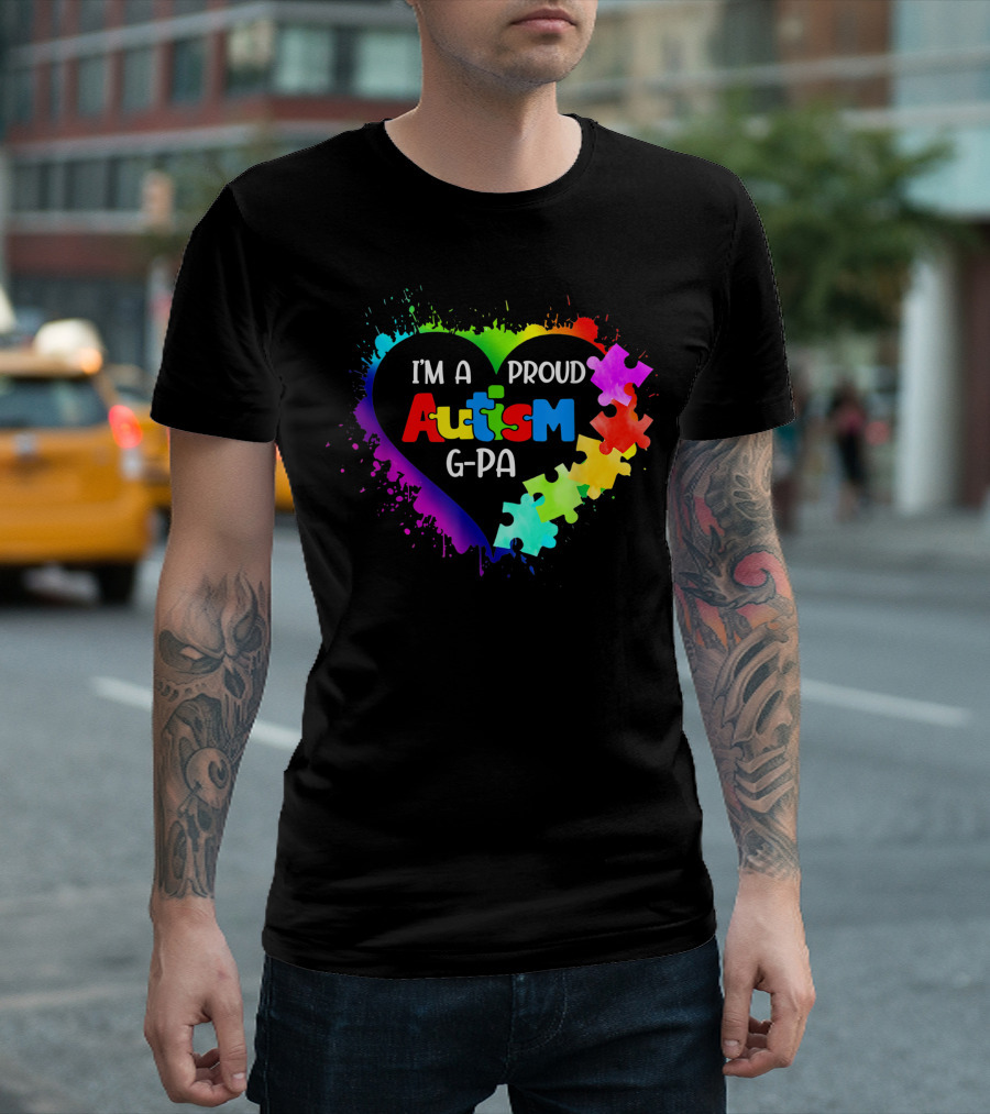 I'm A Proud Autism G-Pa Heart Puzzle Autism Awareness T-Shirt