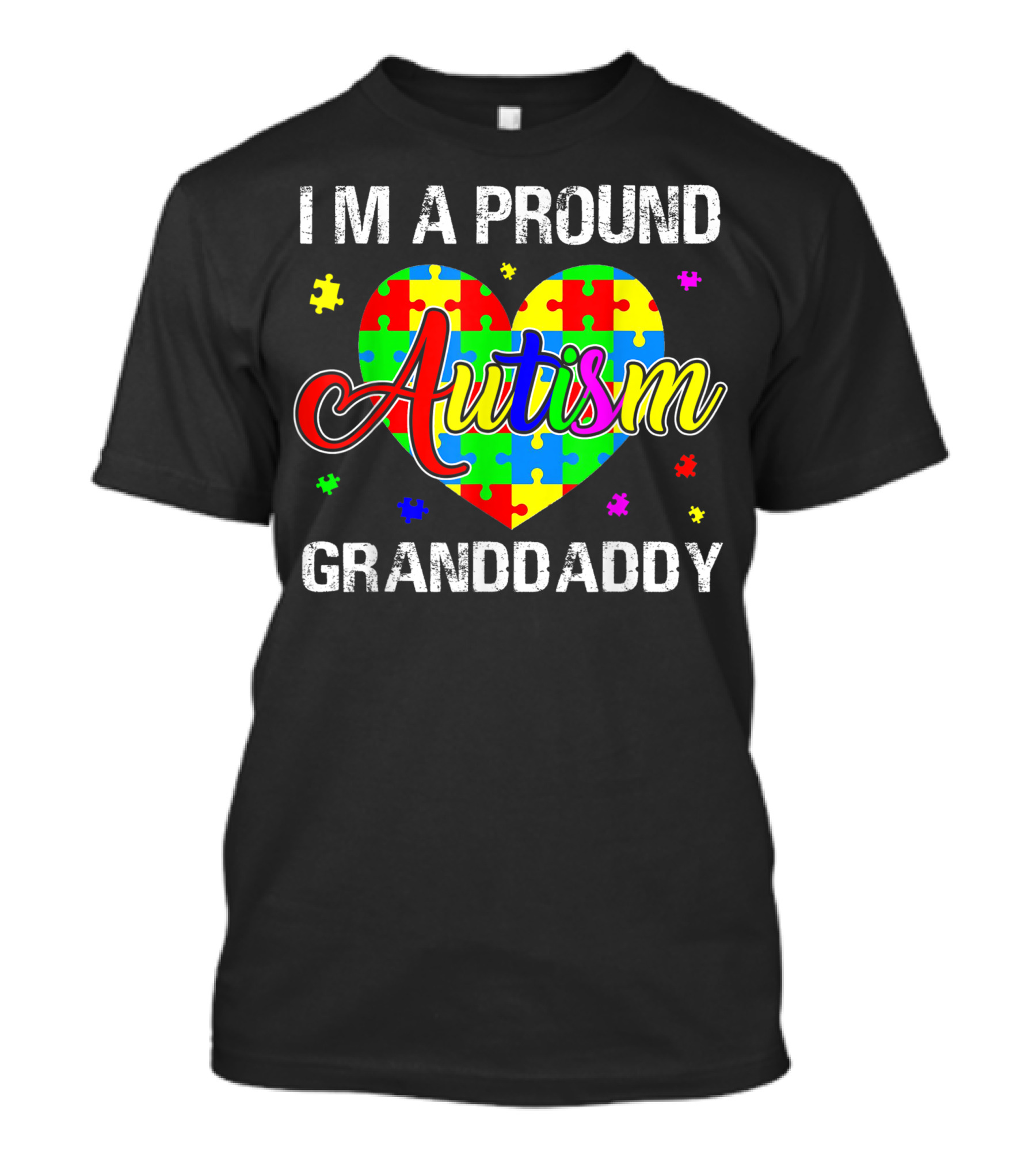 Proud Autism Granddaddy Heart Puzzle Autism Awareness T-Shirt