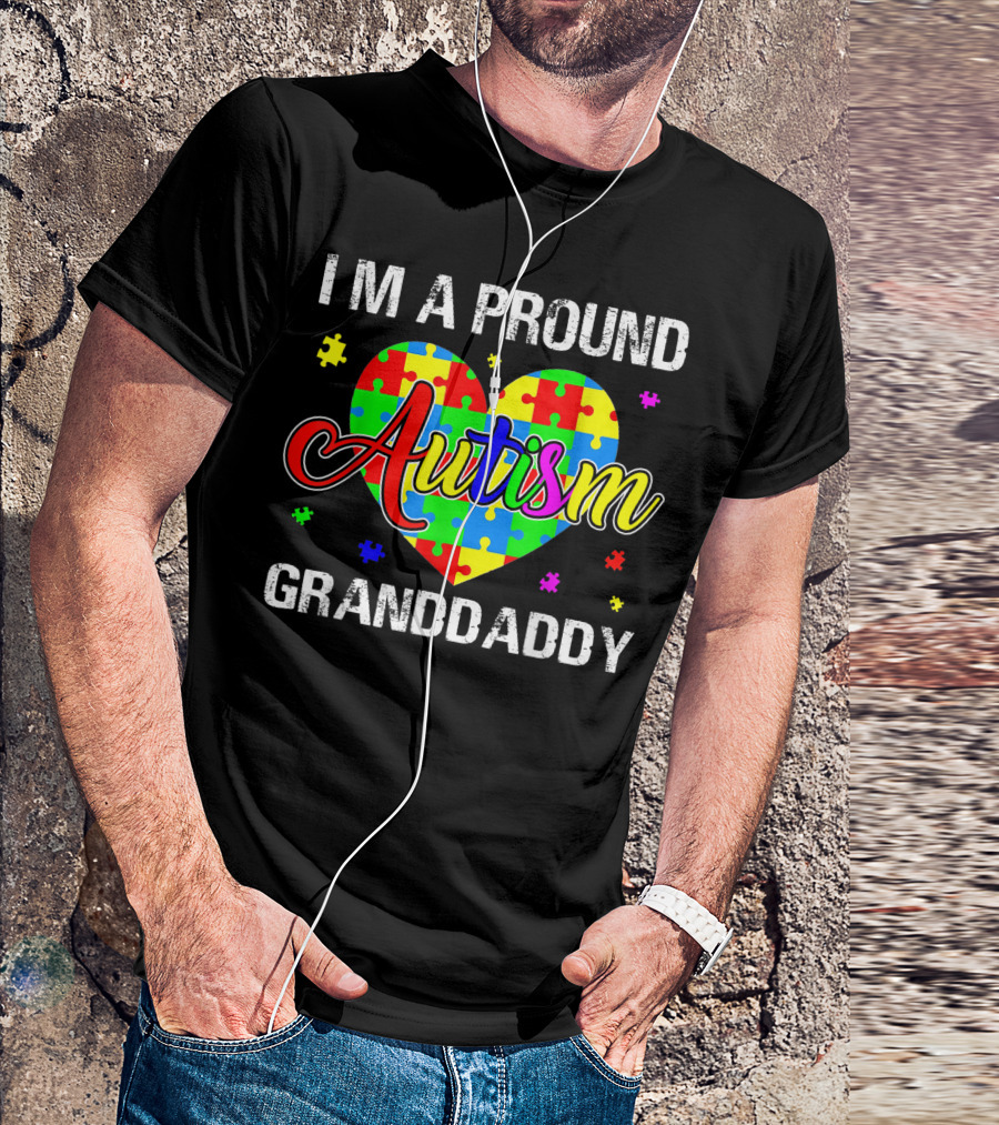Proud Autism Granddaddy Heart Puzzle Autism Awareness T-Shirt