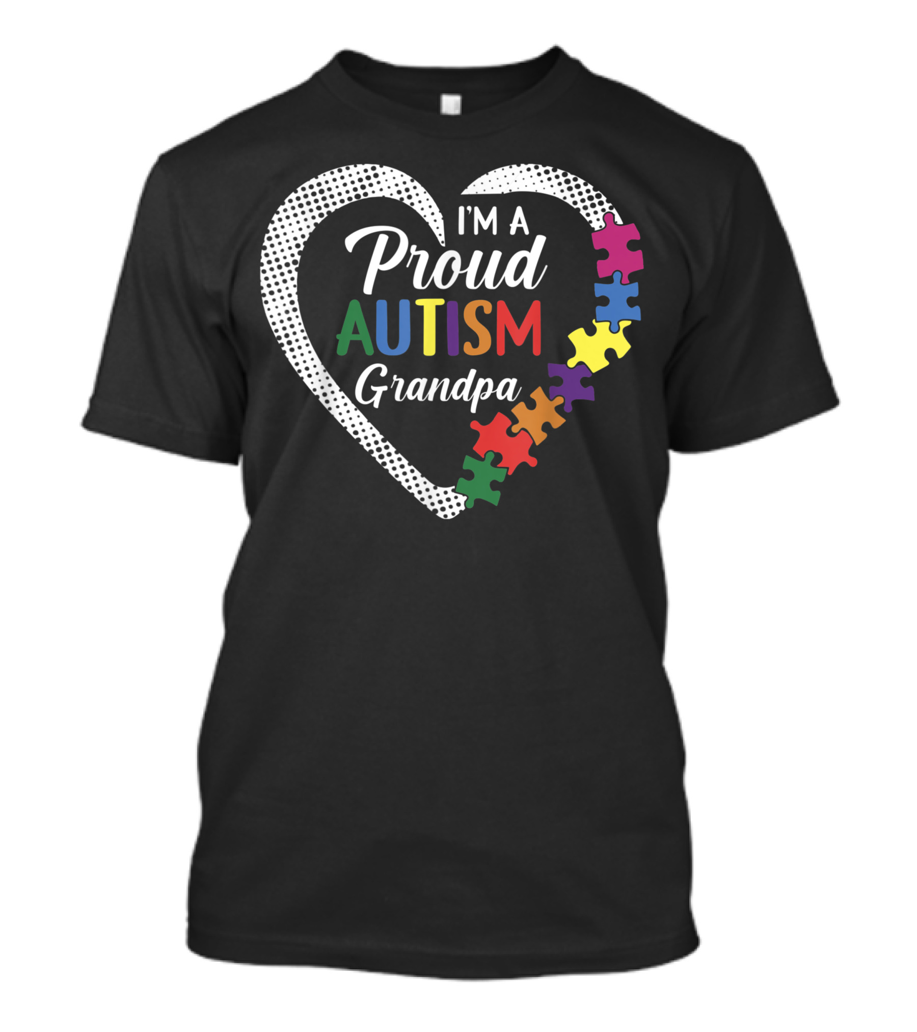 I'm A Proud Autism Grandpa Colorful Puzzle Heart Autism Awareness T-Shirt