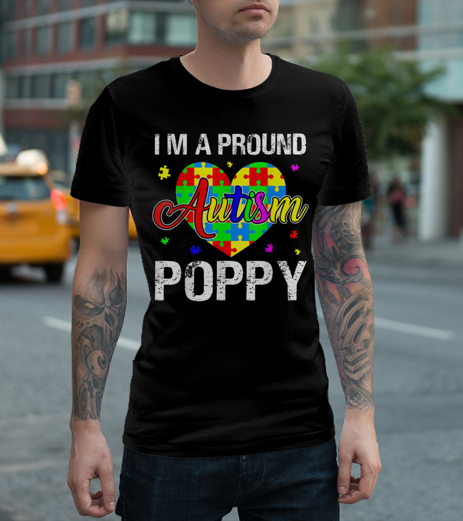 I Am A Proud Autism Poppy Heart Puzzle Autism Awareness T-Shirt