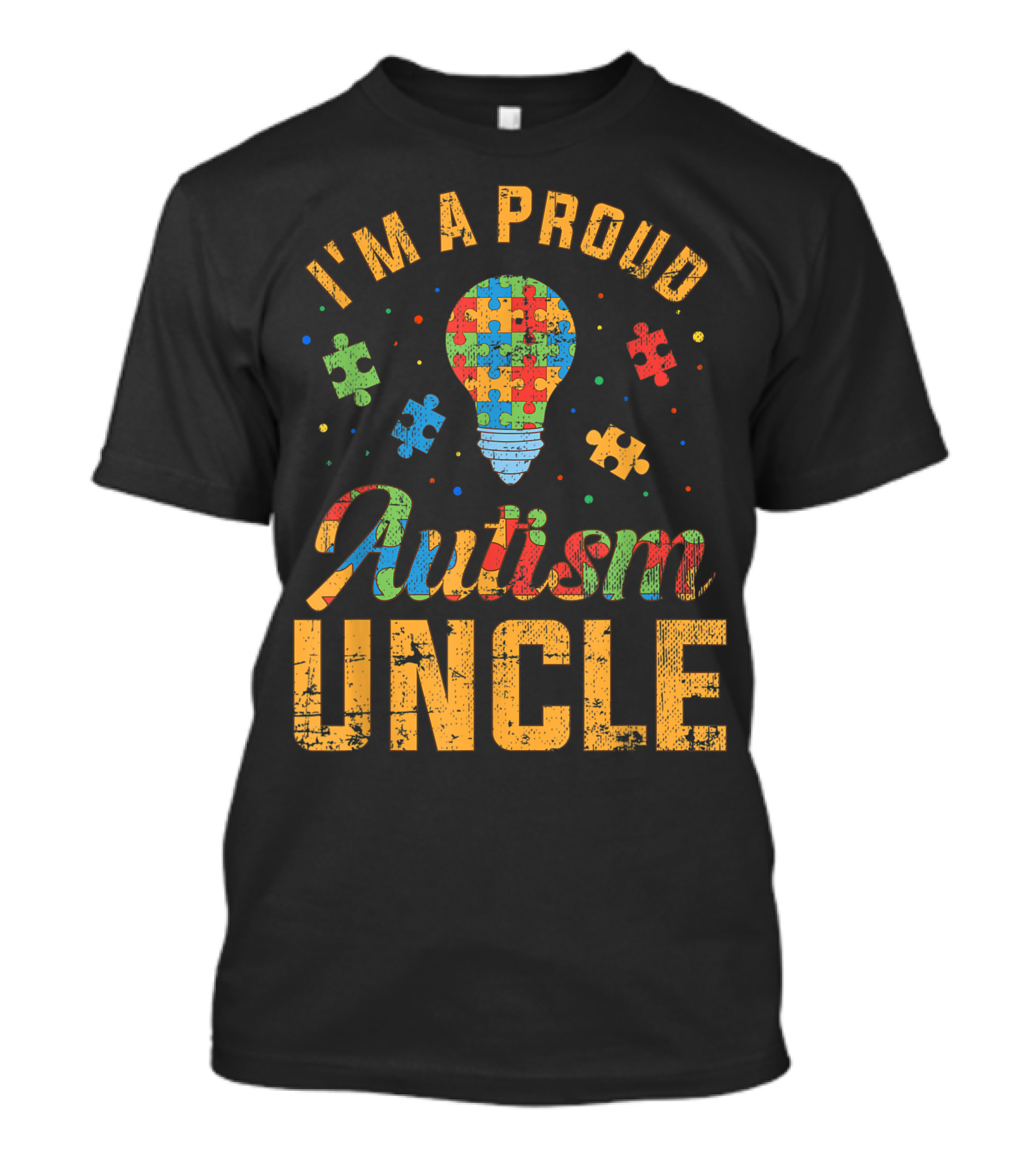 I'm A Proud Autism Uncle Autism Awareness Puzzle Lightbulb T-Shirt